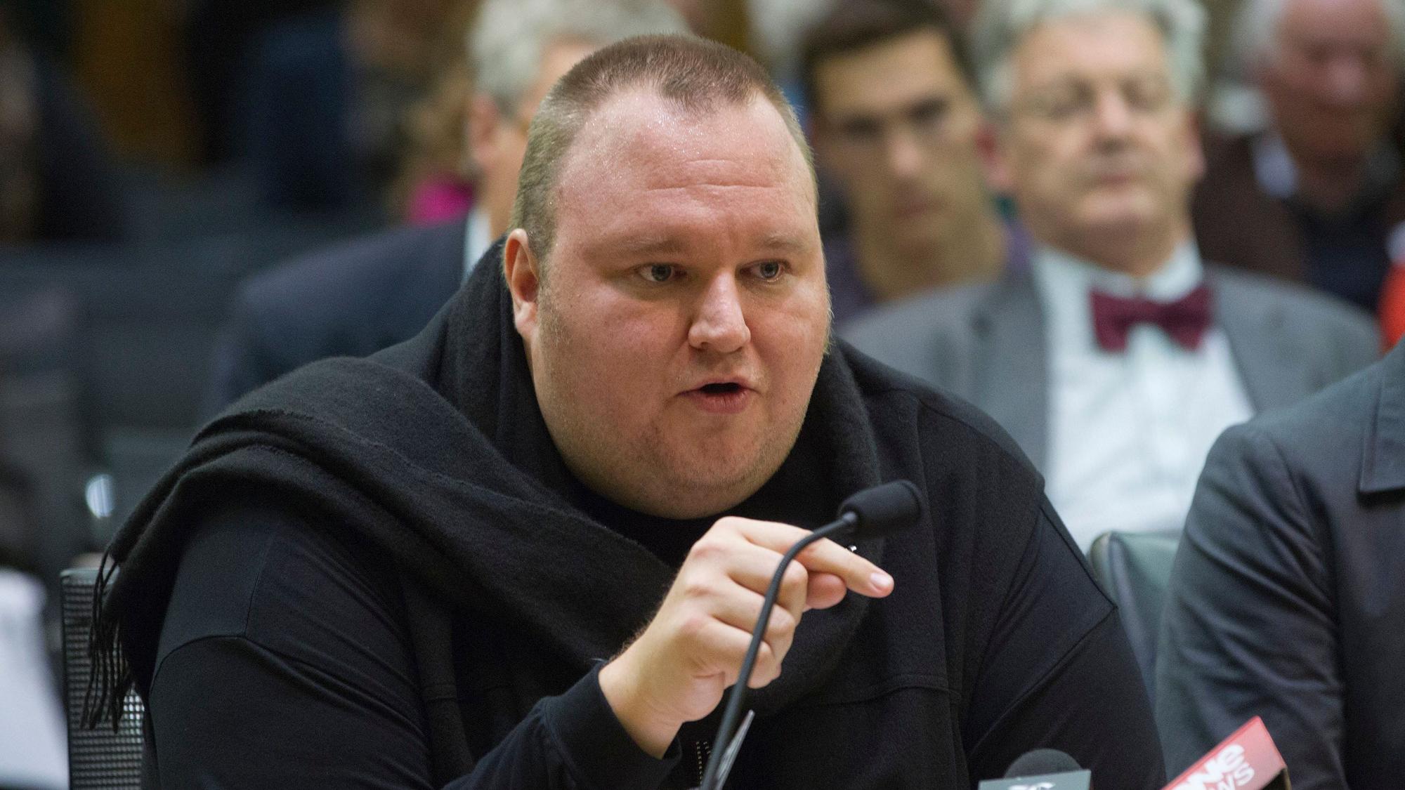 FILE - Internet entrepreneur Kim Dotcom speaks during the Intelligence and Security select committee hearing at Parliament in Wellington, New Zealand, on July 3, 2013. (Mark Mitchell/New Zealand Herald via AP, File)