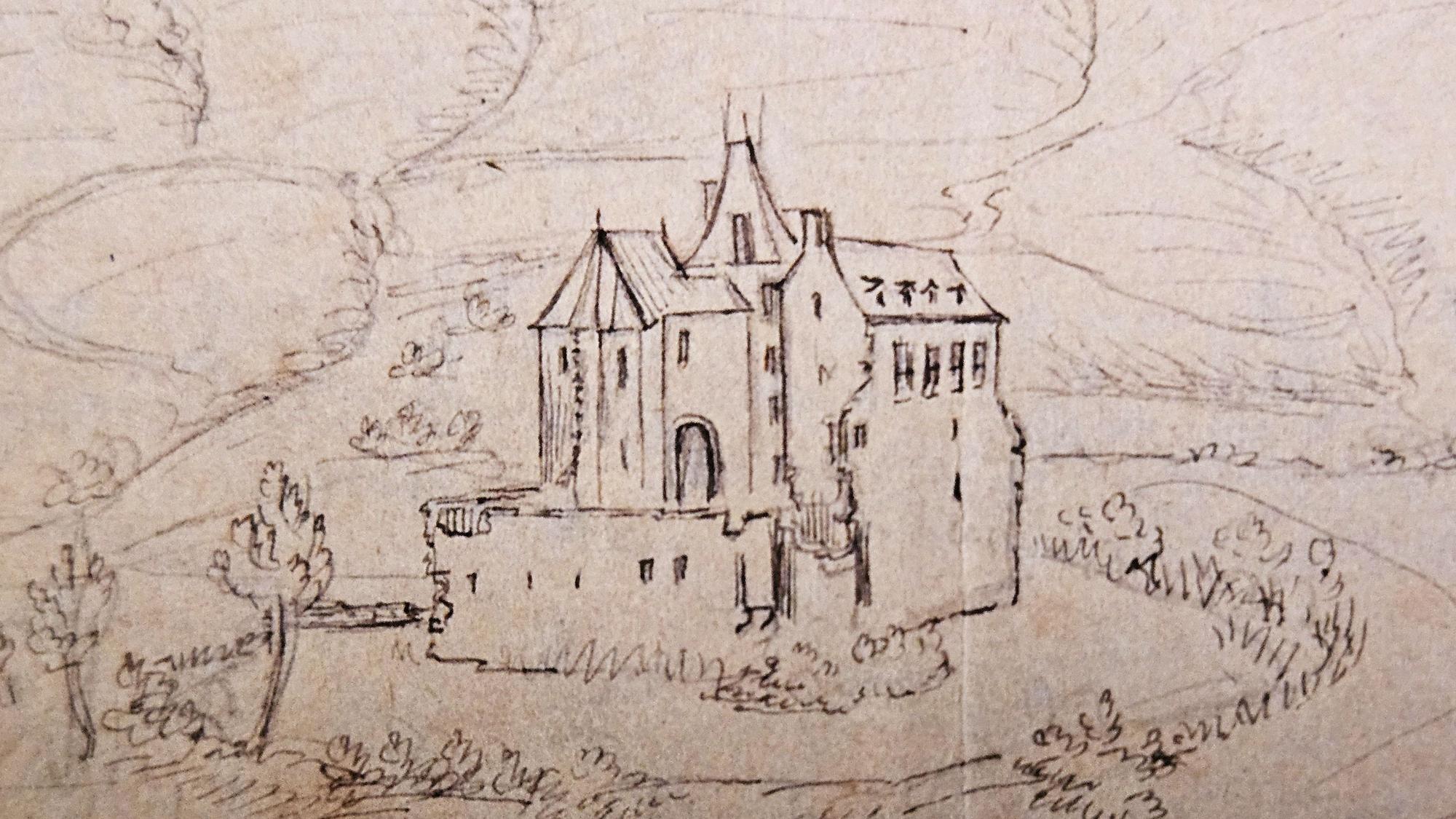 Die Skizze zeigt die Burg Mauel bei Gemünd.