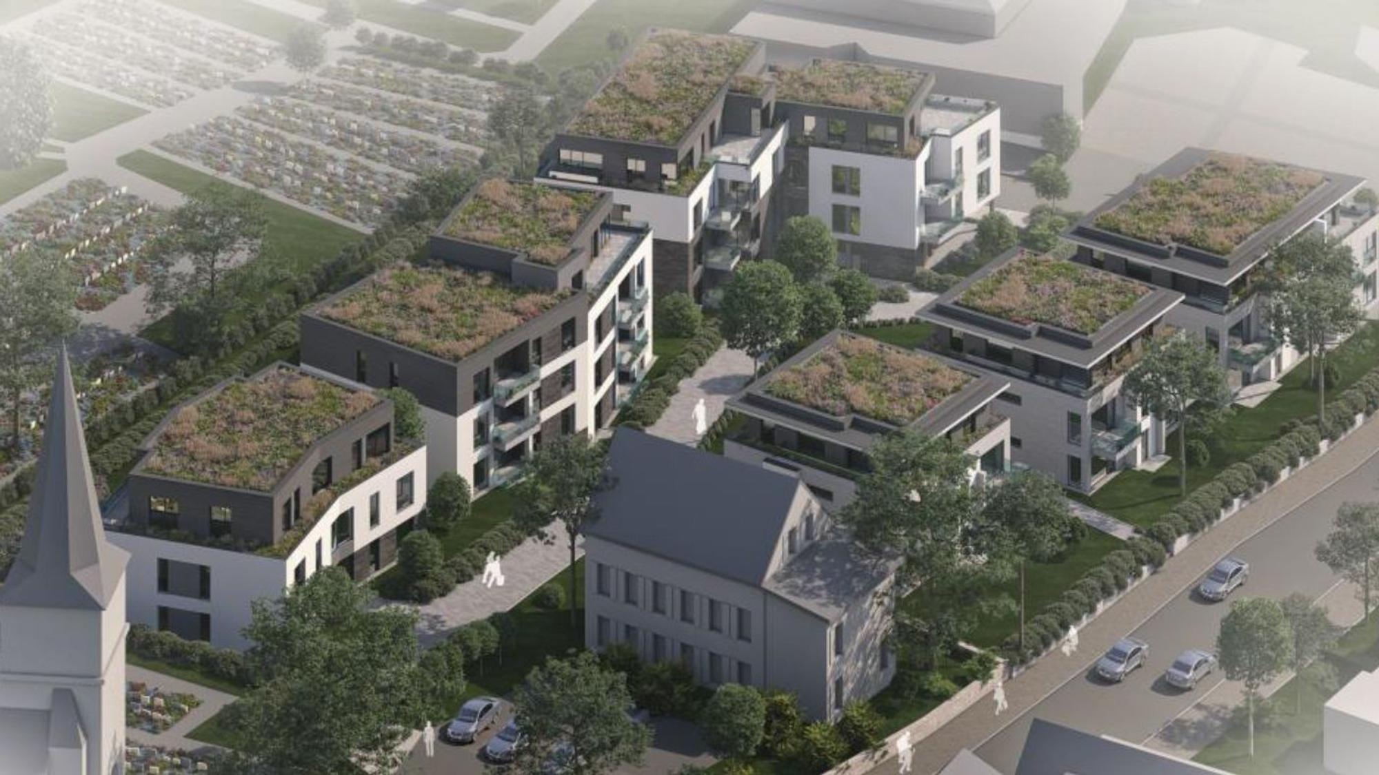 Ein Architekturmodell zeigt sechs Mehrfamilienhäuser
