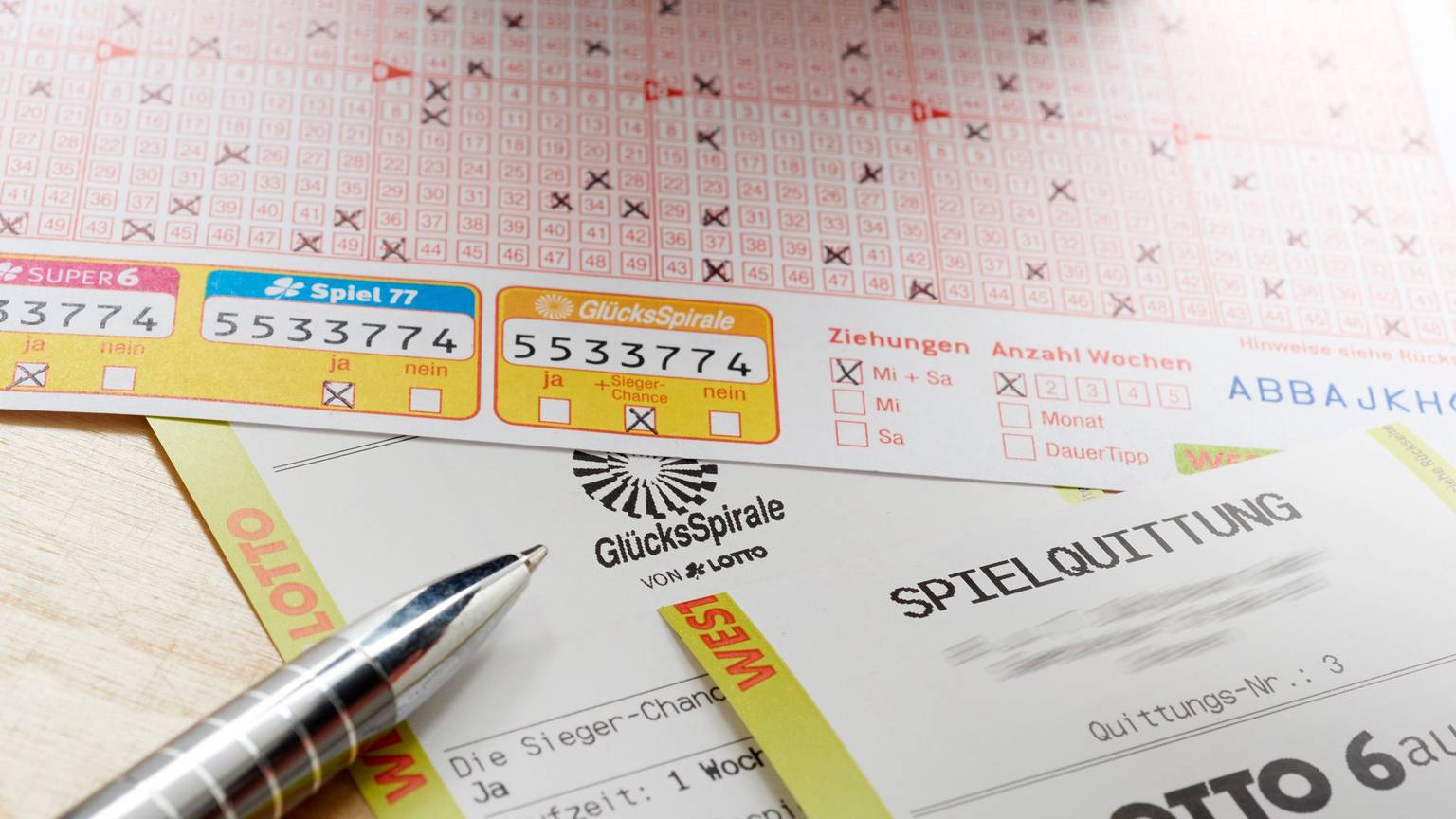 Eurojackpot, LOTTO 6aus49 und Spiel 77 Los.