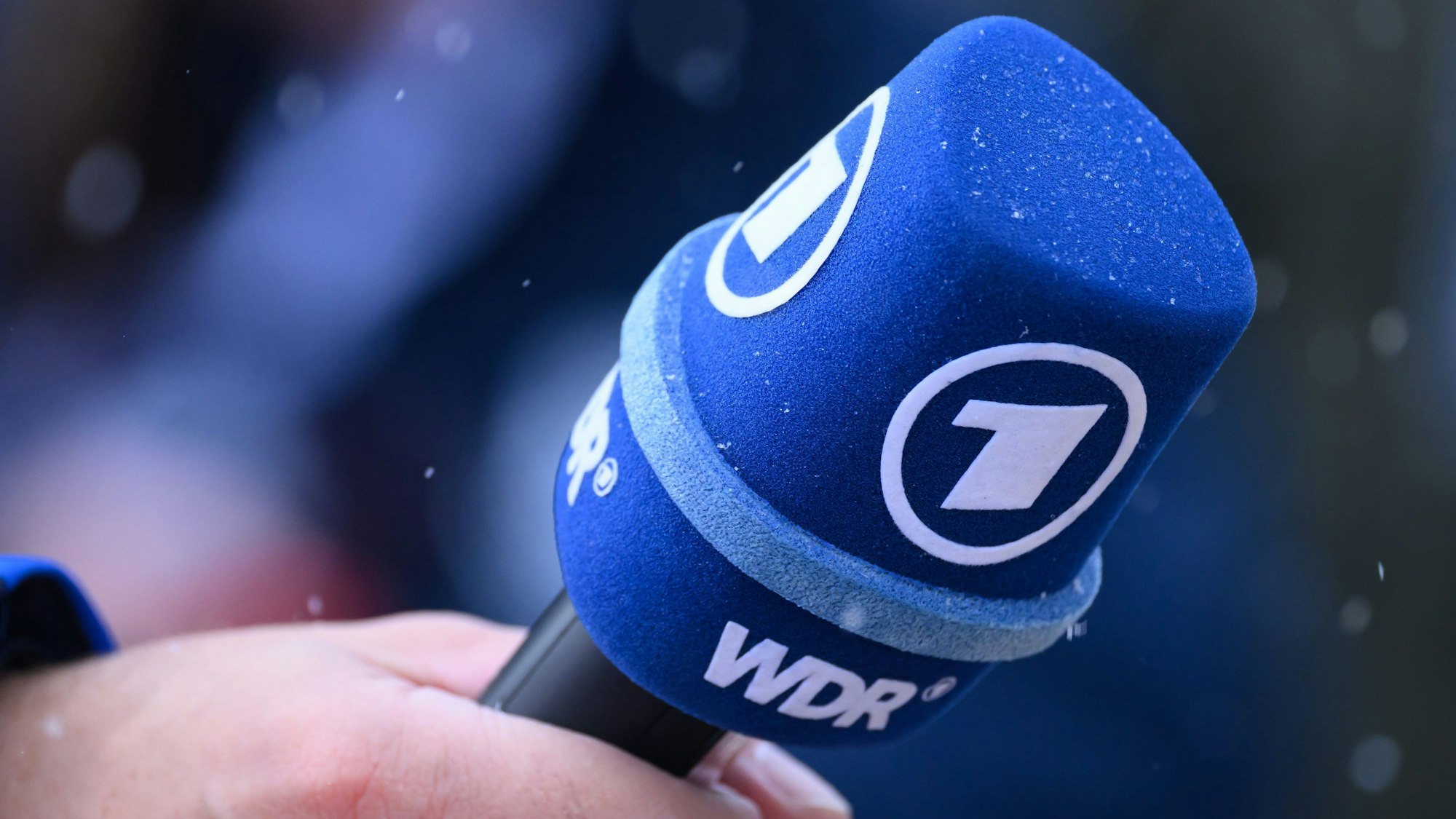 ARCHIV - 24.02.2024, Nordrhein-Westfalen, Winterberg: ILLUSTRATION - Ein Sportreporter der ARD hält ein Mikro mit dem Logo des WDR und das Erste in der Hand bei der Bob-WM. (zu dpa: «Moskau weist zwei ARD-Mitarbeiter aus») Foto: Robert Michael/dpa +++ dpa-Bildfunk +++