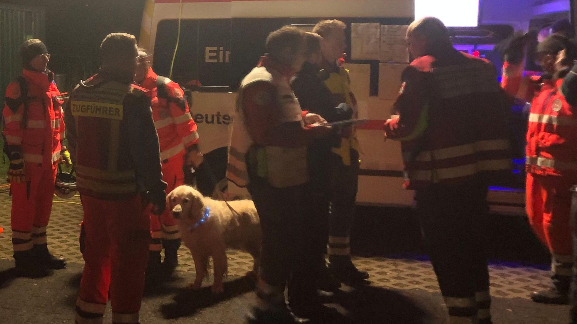 Das Bild zeigt mehrere Einsatzkräfte mit Suchhunden.