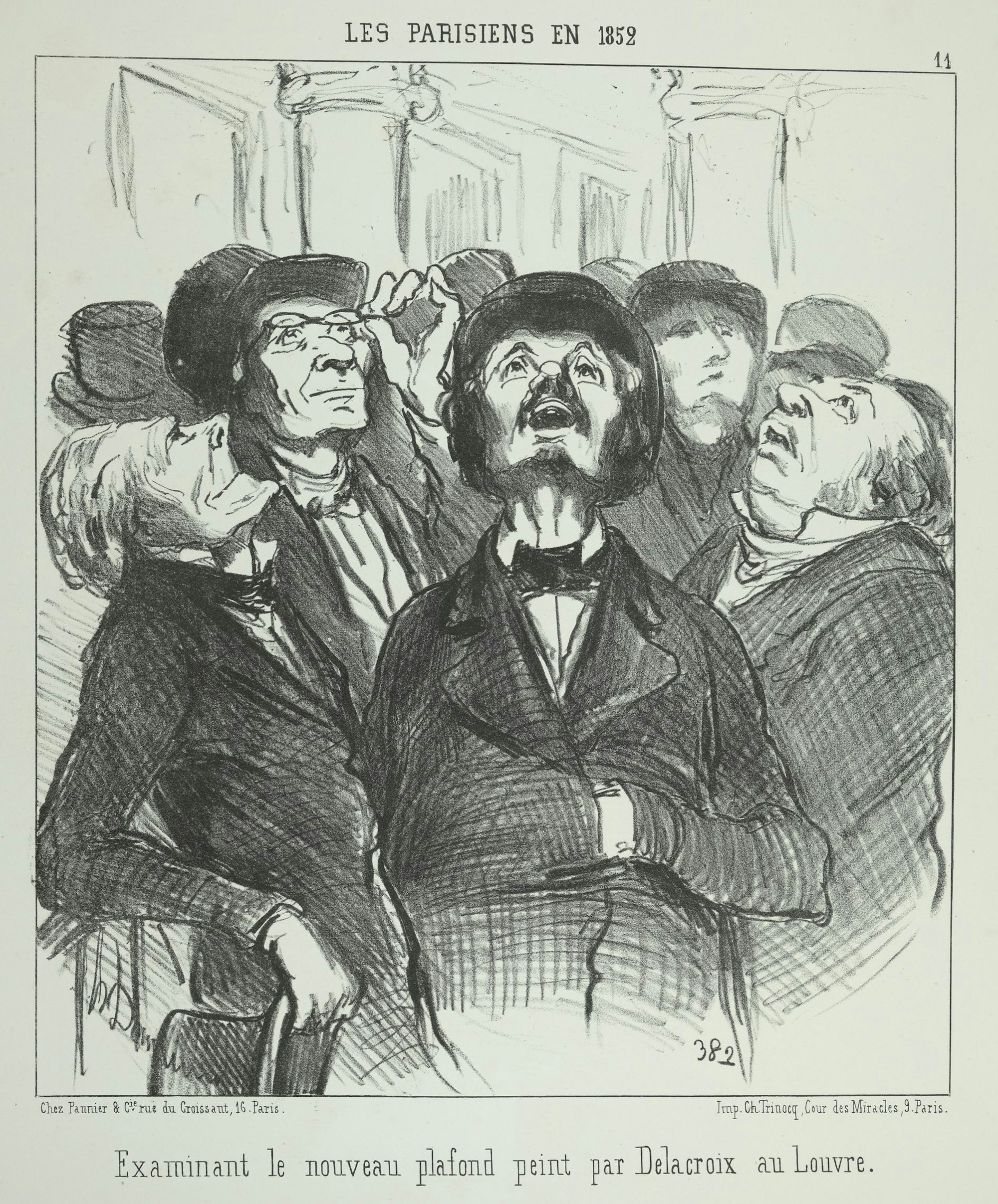 Mehrere Männer starren ehrfürchtig an die Decke über ihnen.