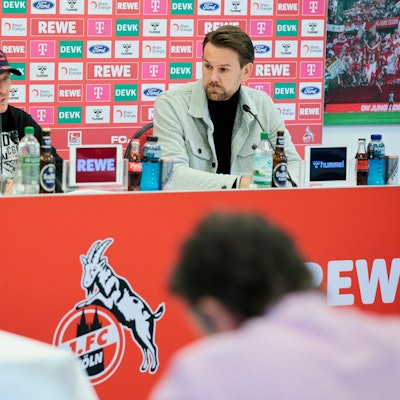 03.10.2024, Köln: PK des 1 FC Köln mit Trainer Gerhard Struber und Bereichsleiter Lizenzfussball Thoms Kessler im Geissbockheim.Foto:Dirk Borm