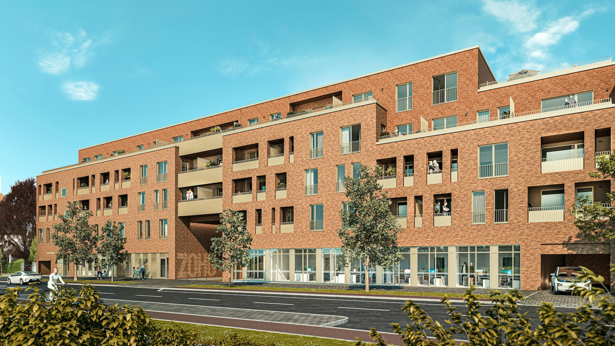 Blick auf die Längsseite eines Gebäudes, das zum Gottesweg hin liegt