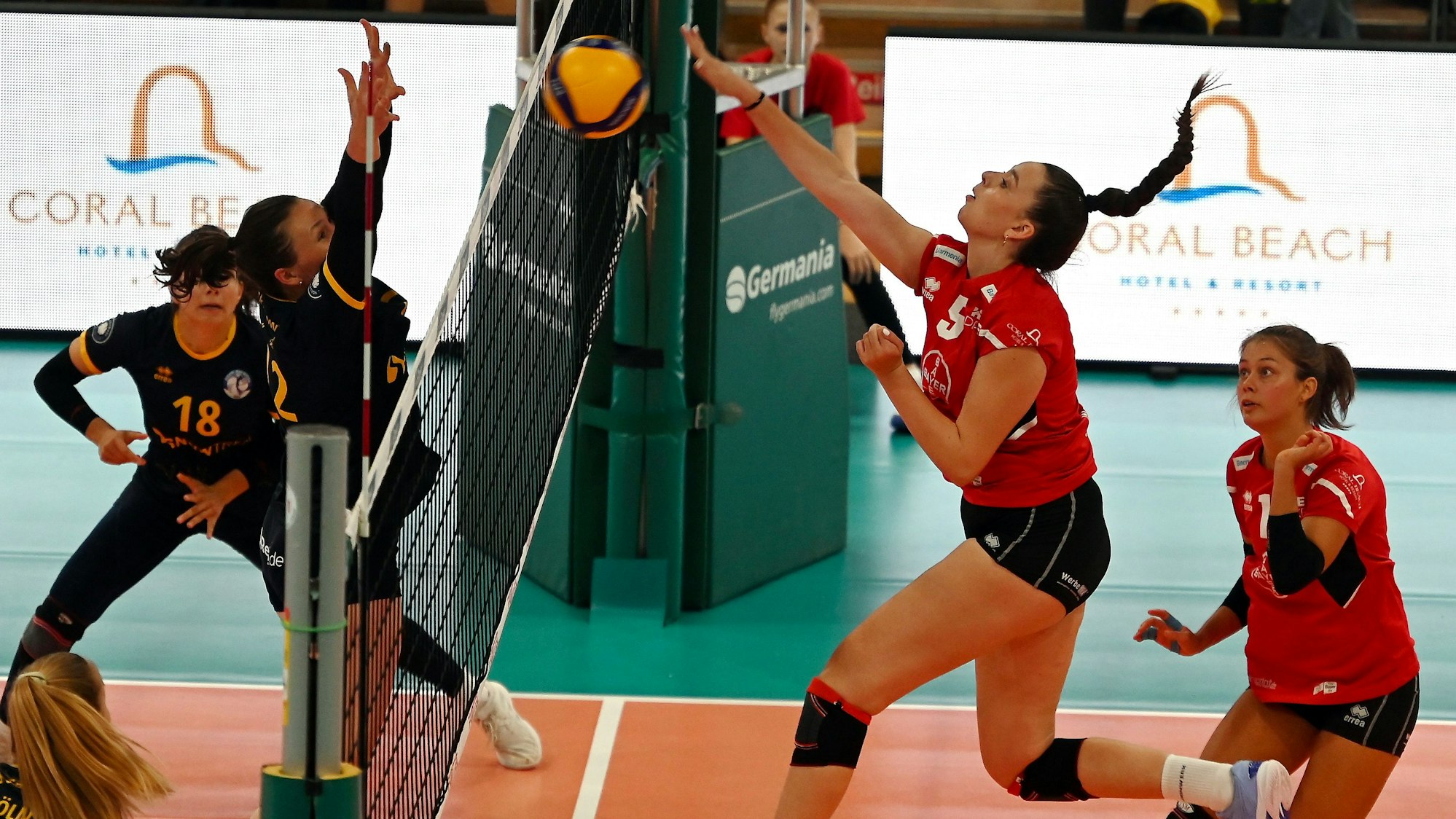 21.09.2024, Volleyball-Bayer Volleys - DSHS Köln
rechts: Paula Schröer (Ba yer)
Foto: Uli Herhaus