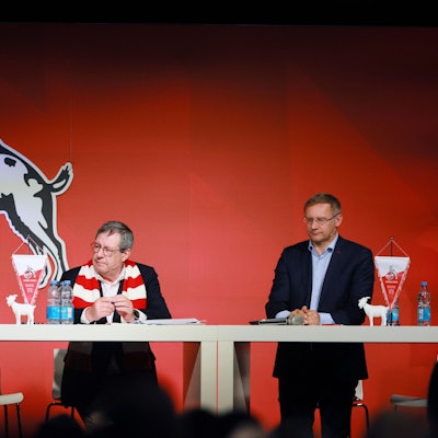 1. FC Köln, MMC-Studios, Mitgliederstammtisch, 12.06.2024, von links: Christian Keller, Werner Wolf, Eckhard Sauren, Bild: Herbert Bucco