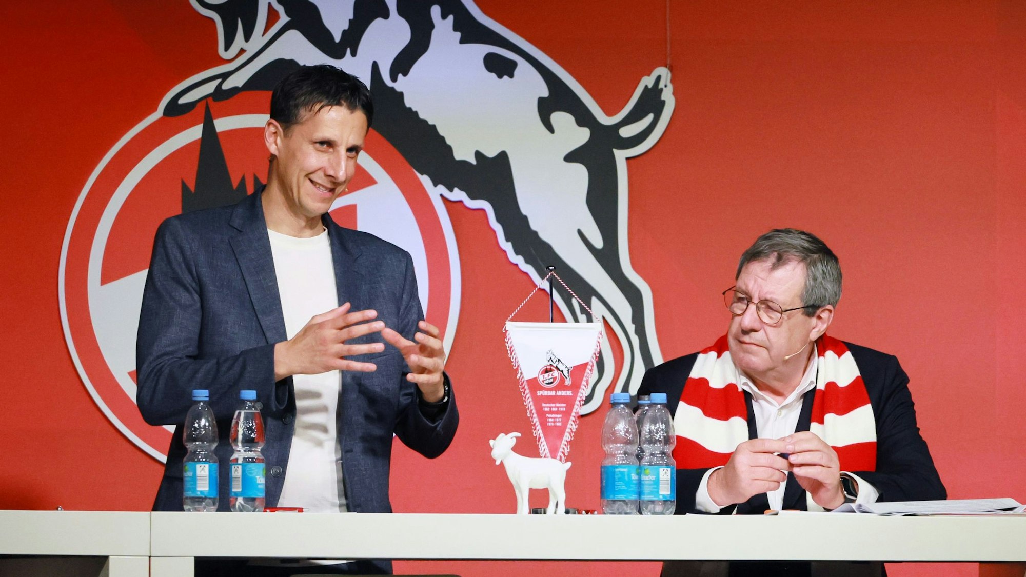 1. FC Köln, MMC-Studios, Mitgliederstammtisch, 12.06.2024, von links: Christian Keller, Werner Wolf, Eckhard Sauren, Bild: Herbert Bucco