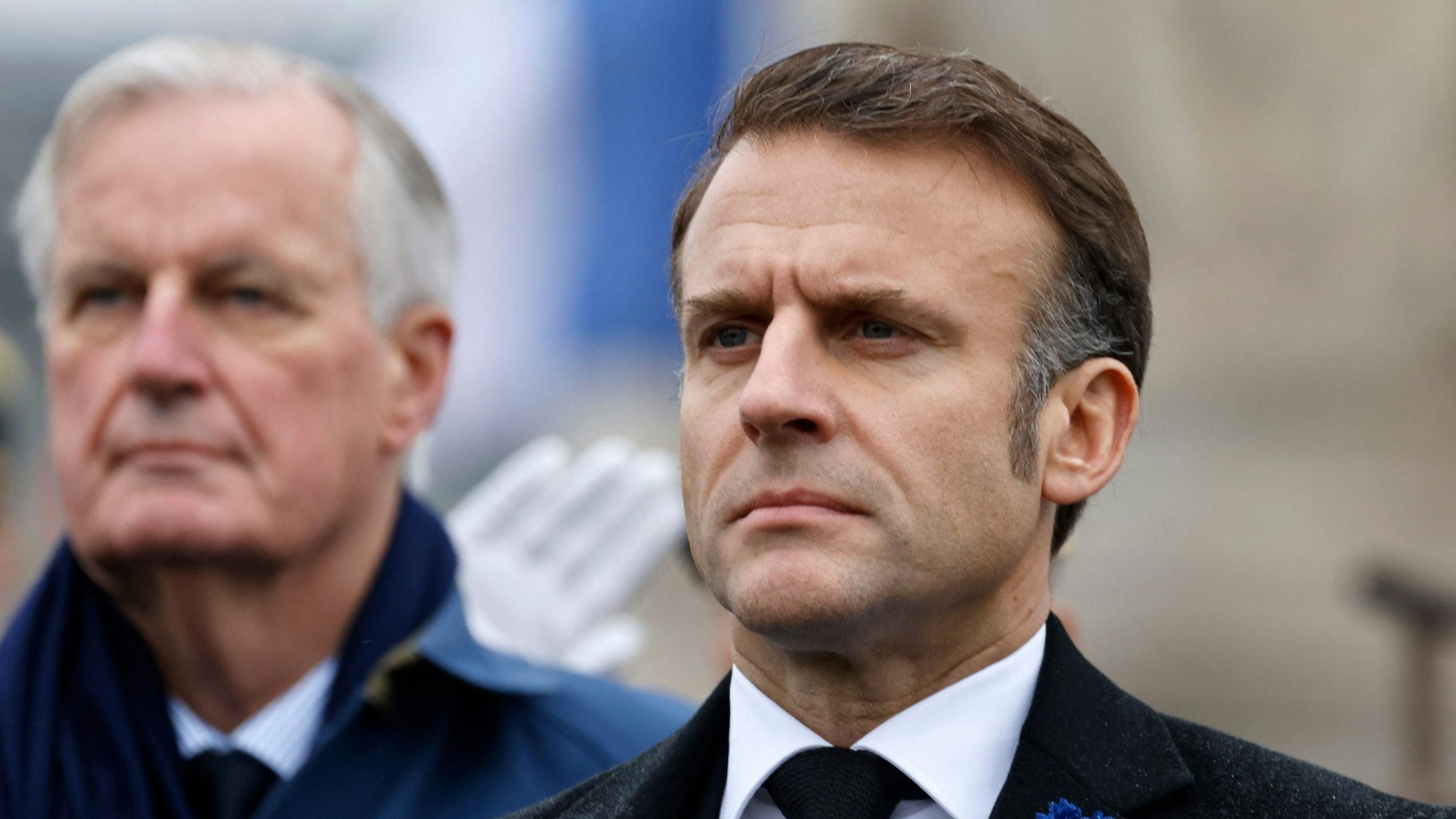 Ministerpräsident Barnier und Präsident Macron beim Jahrestag des Endes des Ersten Weltkriegs Anfang November.