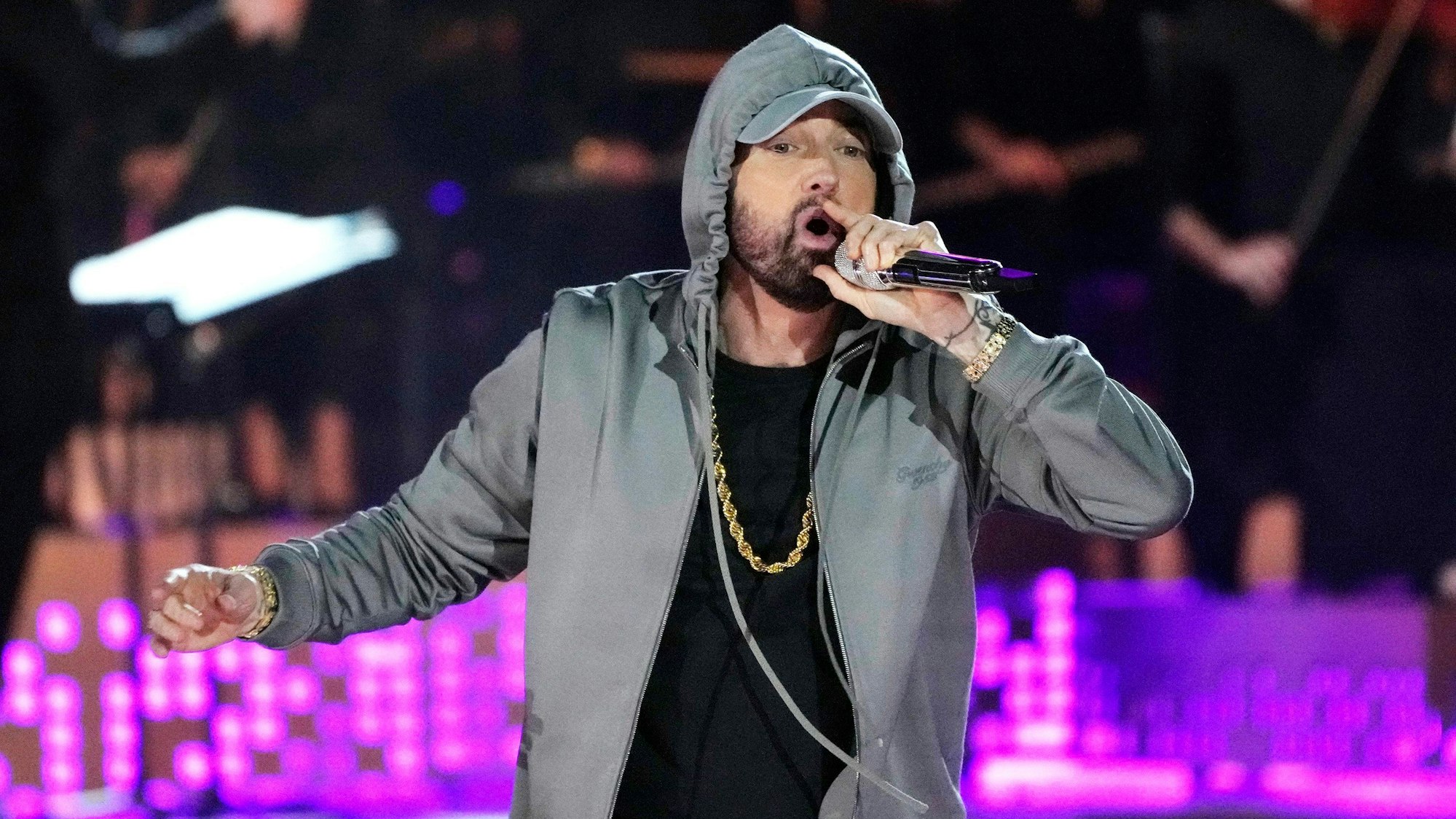 FILE - Eminem performs during "Live From Detroit: The Concert at Michigan Central," on June 6, 2024, in Detroit. (AP Photo/Carlos Osorio, File)