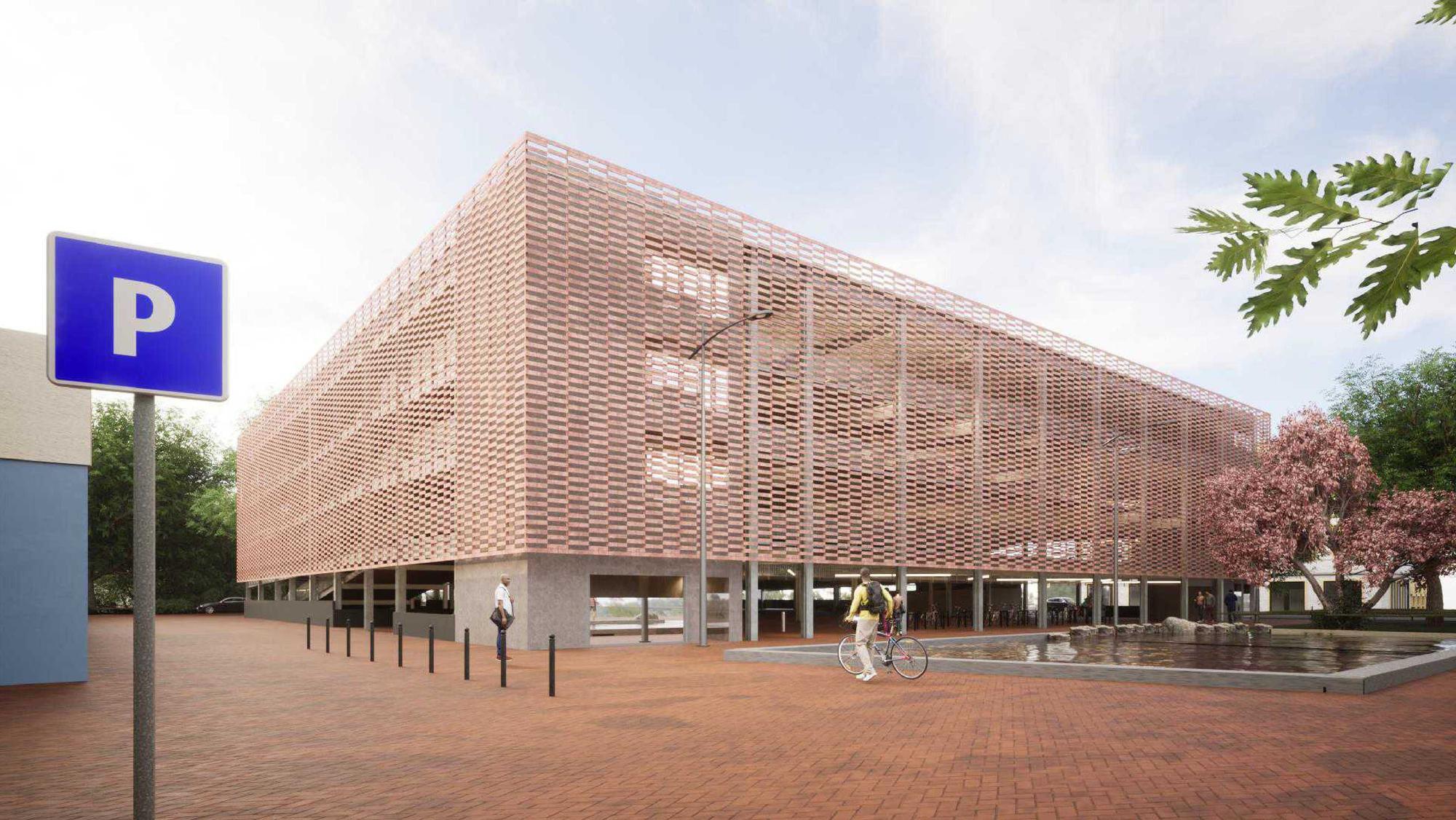 Auf dem Bild ist der Entwurf für das neue Parkhaus in der Innenstadt zu sehen.