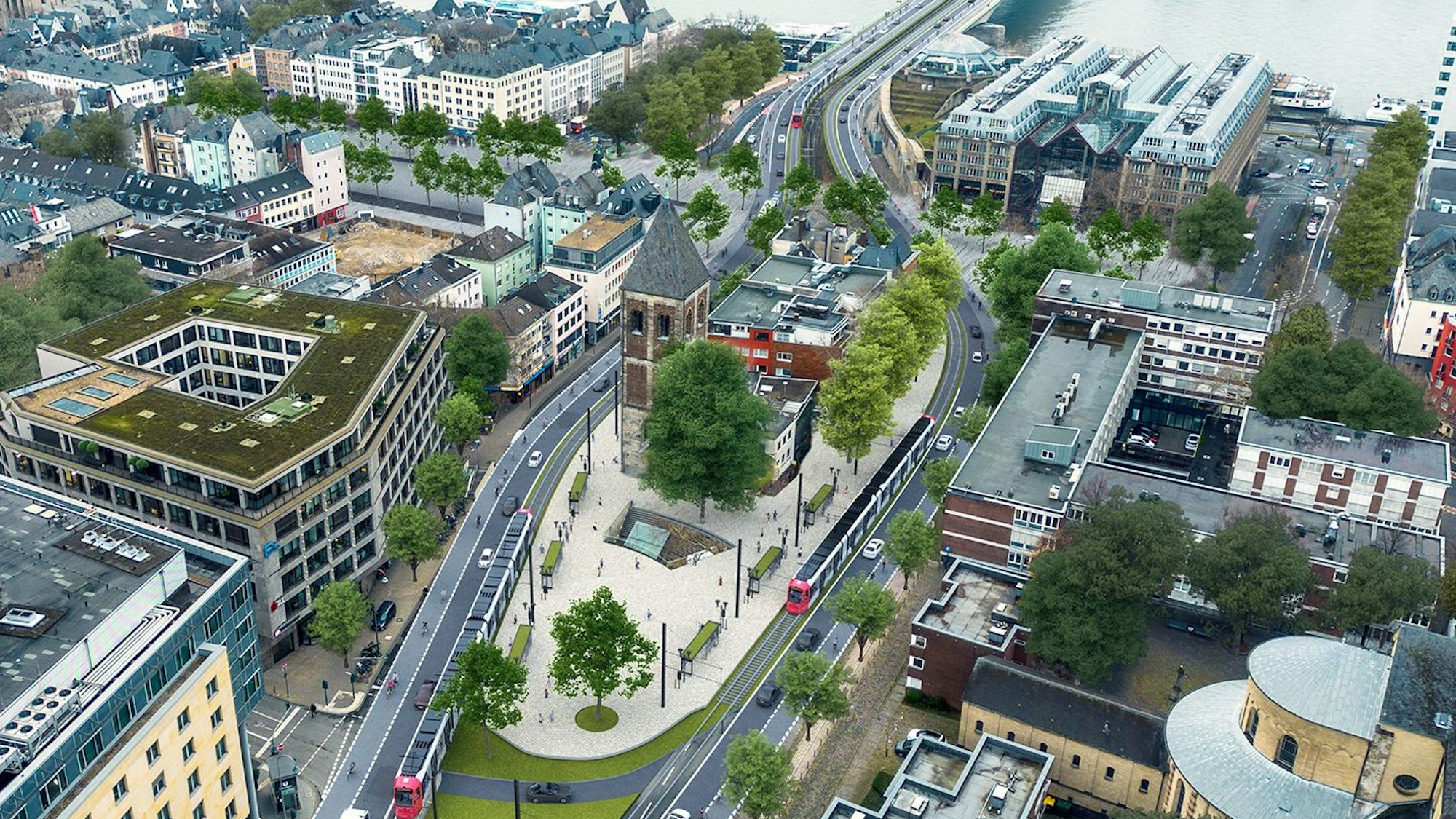 Visualisierung des gemeinsamen Plans von CDU, SPD und FDP für die Ost-West-Achse für den Heumarkt.