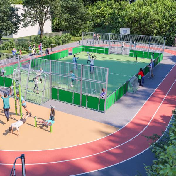Auf dem Bild ist eine Entwurf der geplanten Sportarena zu sehen.