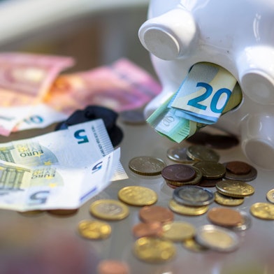 Geld steckt im Bauch eines Sparschweins.