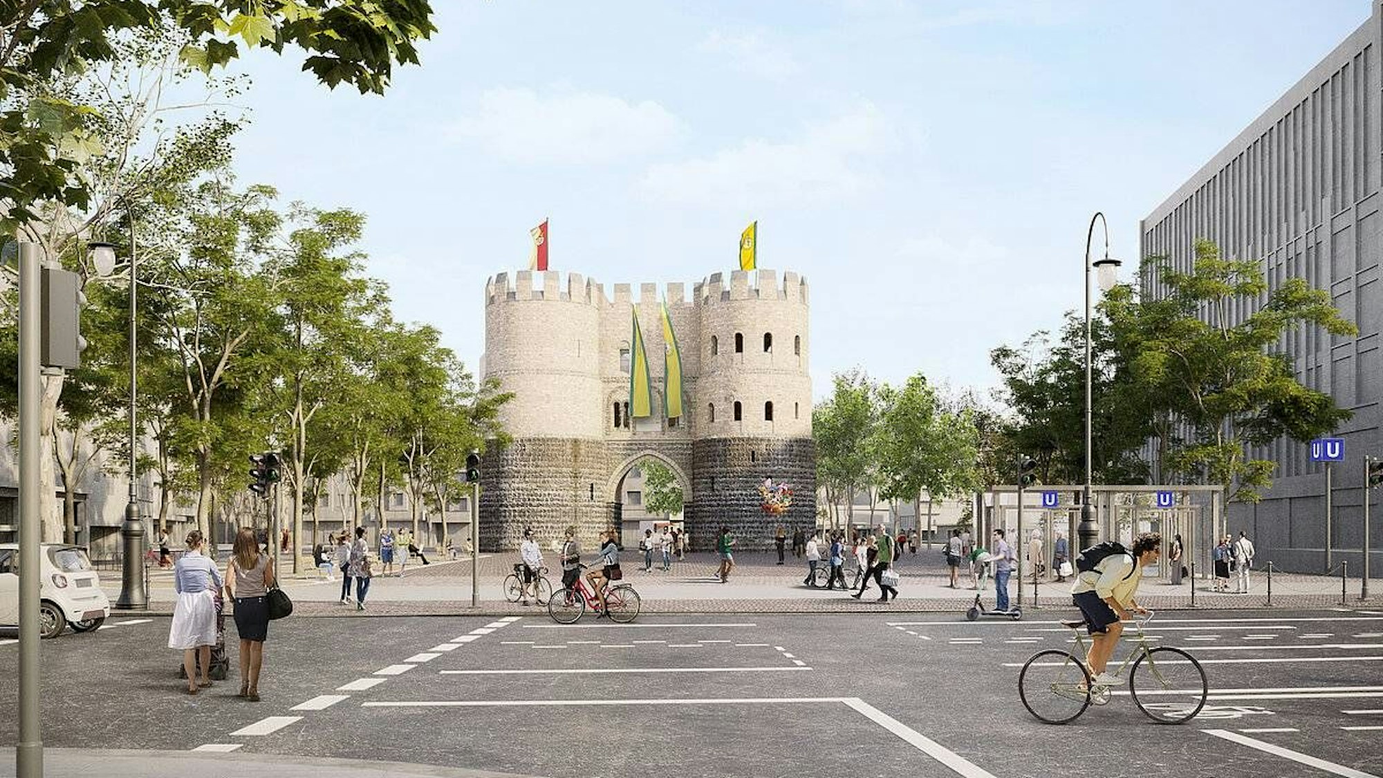 So sieht eine erste Gestaltungsidee für den Rudolfplatz aus, wenn die Stadtbahn im Tunnel fährt. Die endgültige Planung folgt im Projektverlauf.