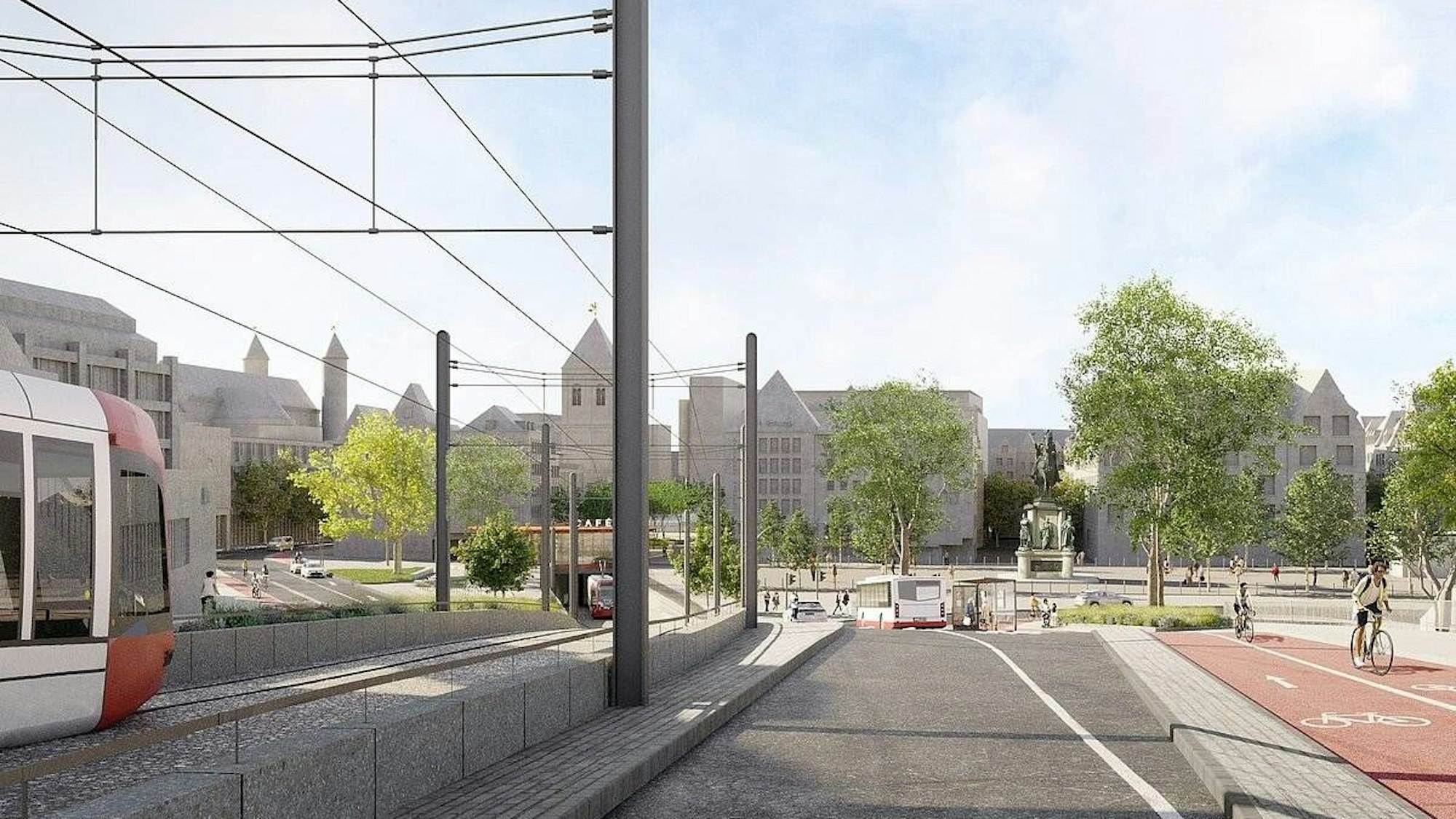 So sieht eine erste Gestaltungsidee für den Heumarkt aus, wenn die Stadtbahn in einen neuen Tunnel fährt. Die endgültige Planung folgt im Projektverlauf.