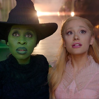 This image released by Universal Pictures shows Cynthia Erivo, left, and Ariana Grande in a scene from the film "Wicked." (Universal Pictures via AP)