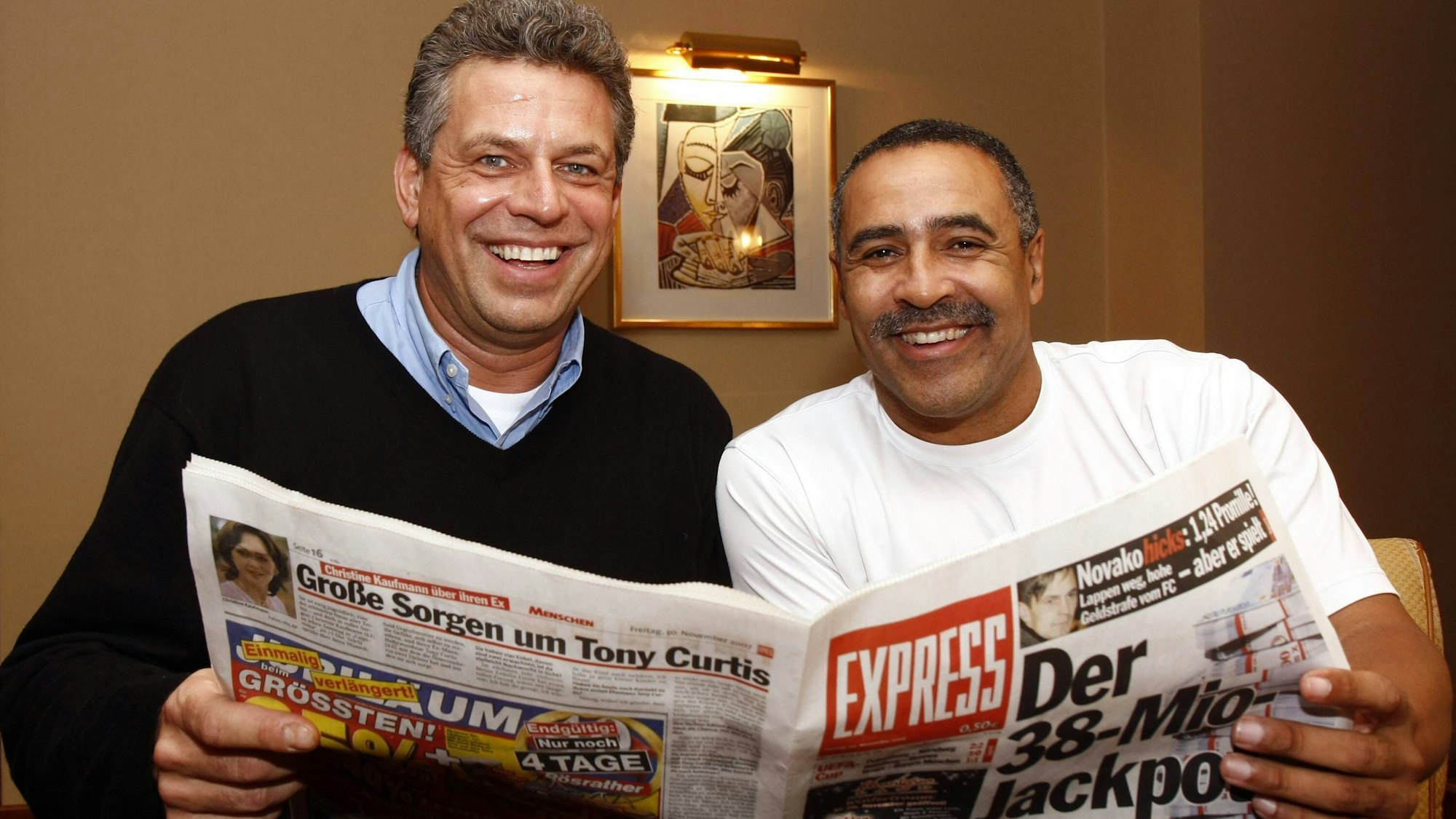 Ex Zehnkämpfer Jürgen Hingsen (Deutschland, li.) und Daley Thompson (Großbritannien)