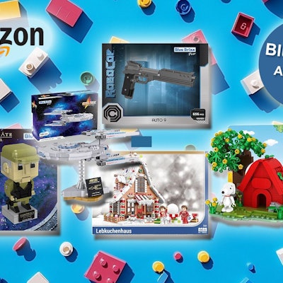 Darstellung von Blue Brixx Sets auf Baustein Hintergrund in blau