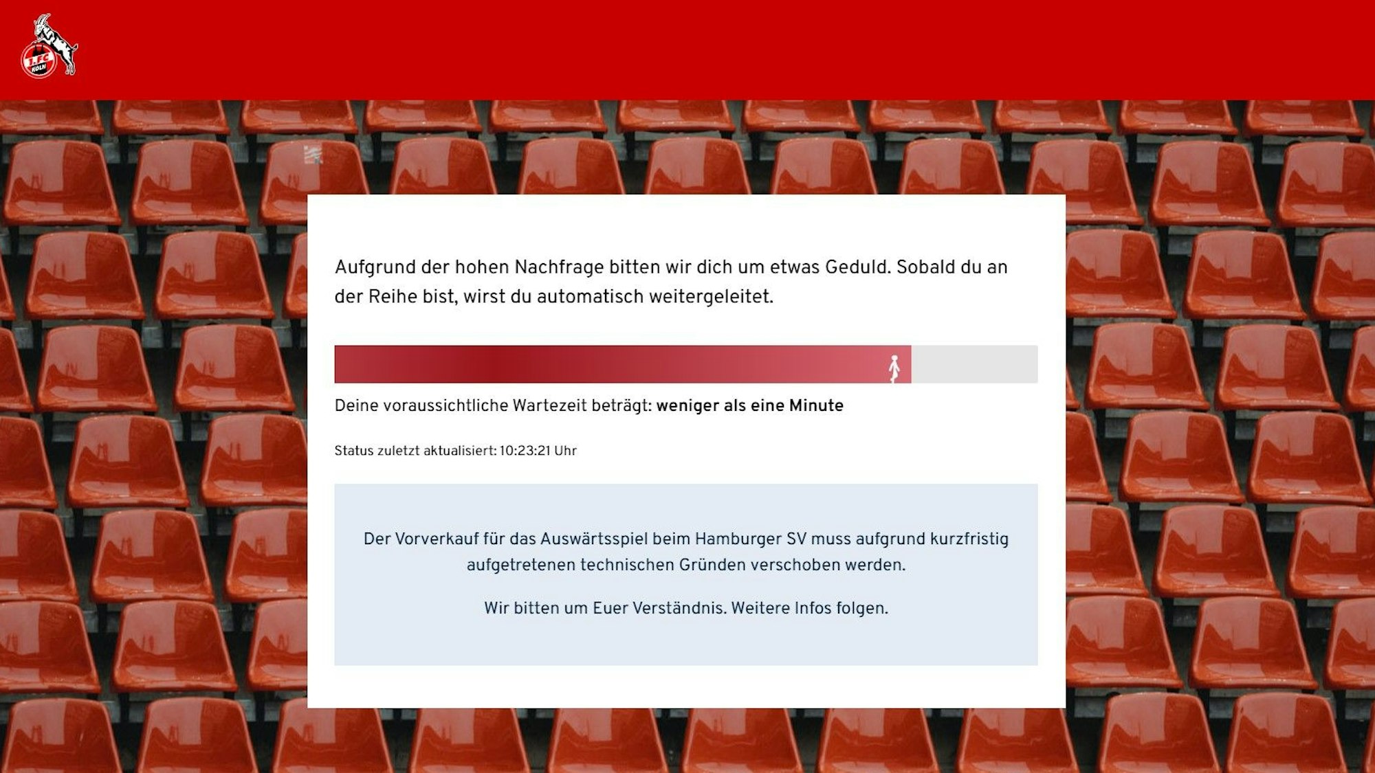 Keine Chance: Auch nach überstandener Zeit in der Warteschleife gab es für die FC-Mitglieder am Donnerstagmorgen keine Tickets zu kaufen.