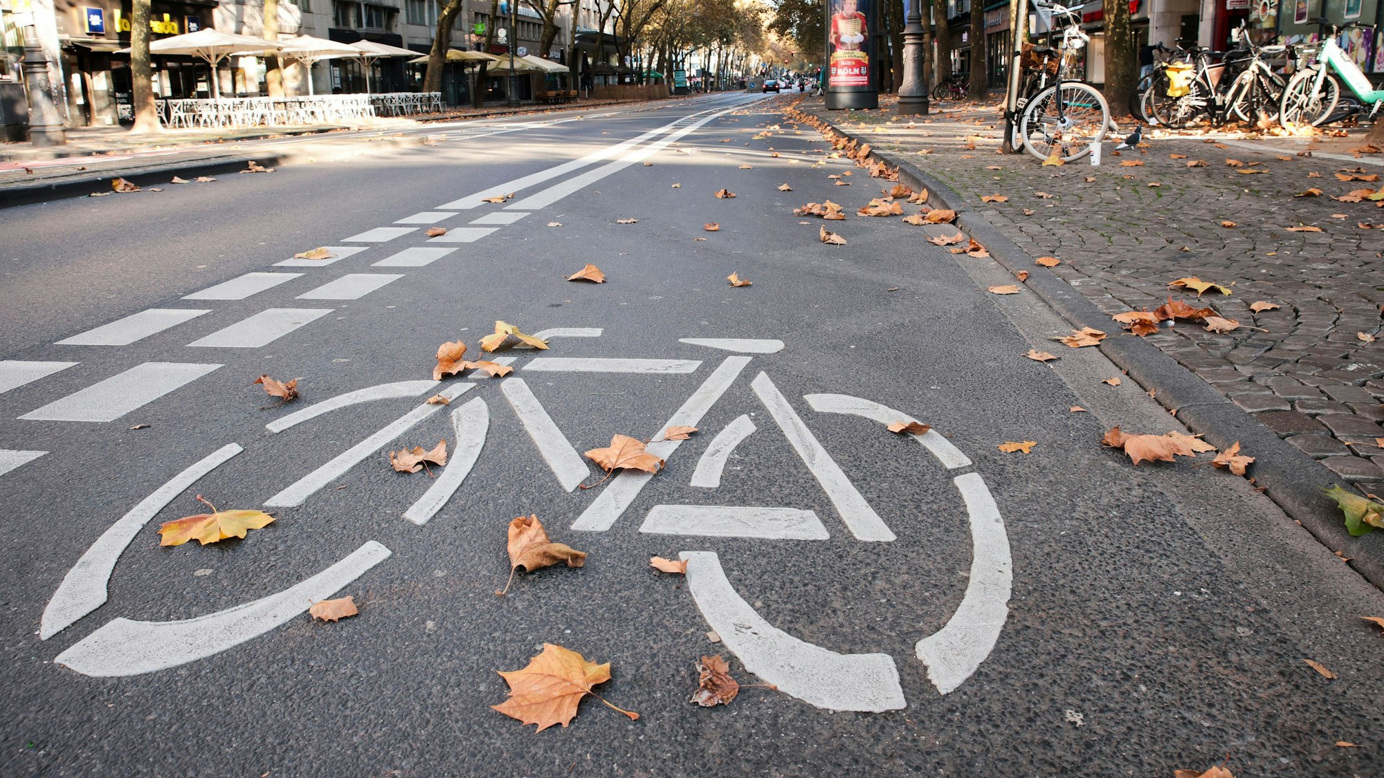03.11.2024, Köln: Situation des Radwegs am Hohenzollernring.Am Wochenende ist dieser oft verschmutzt. Foto:Dirk Borm