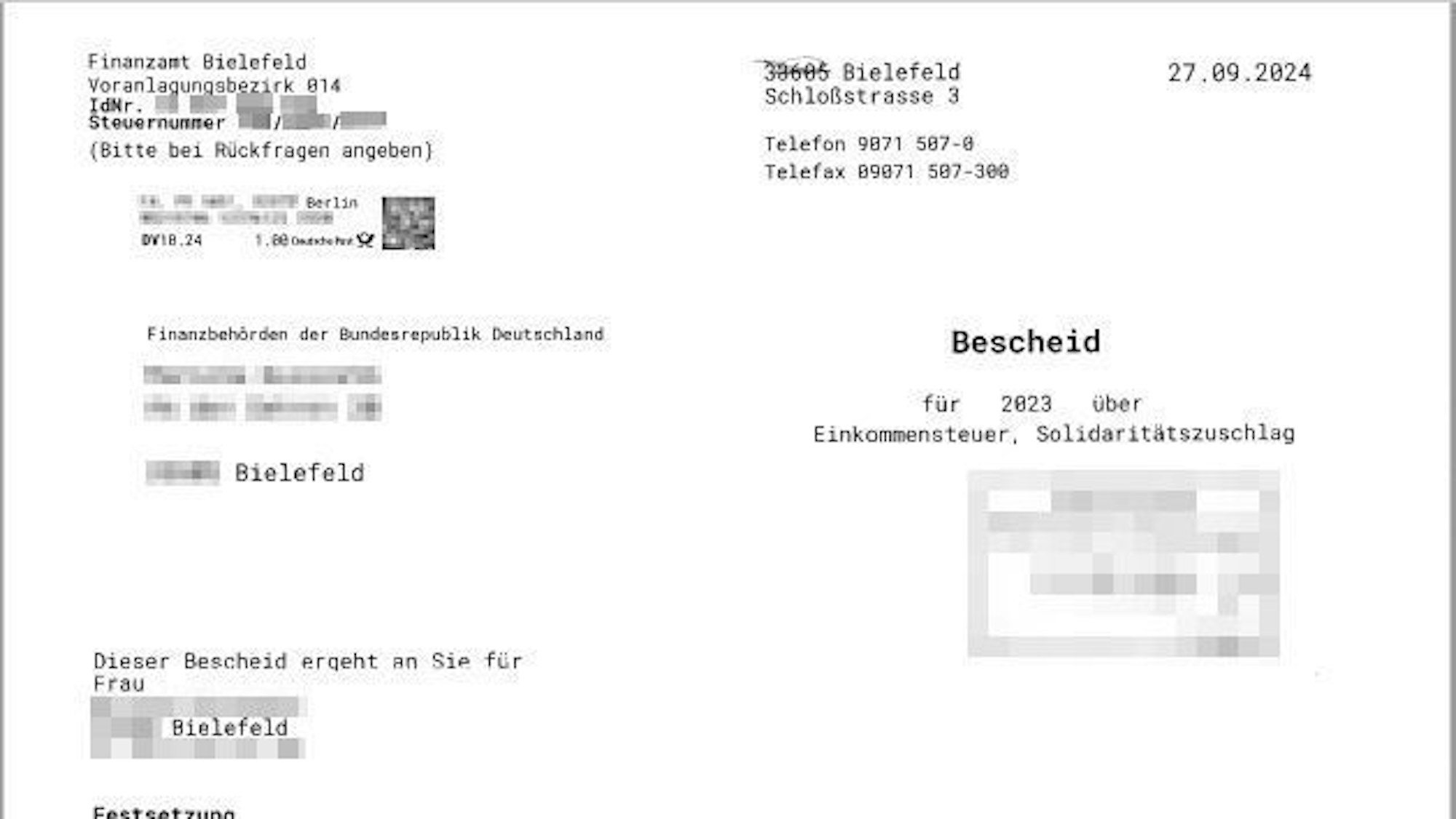 Gefälschter Bescheid Seite (1/3)