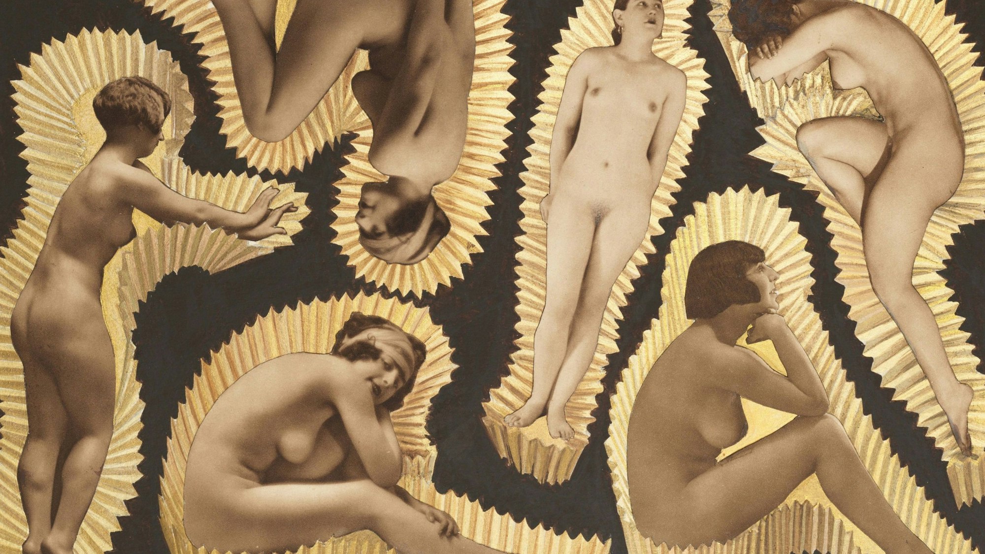 Nackte Frauen liegen in Konfektpapier