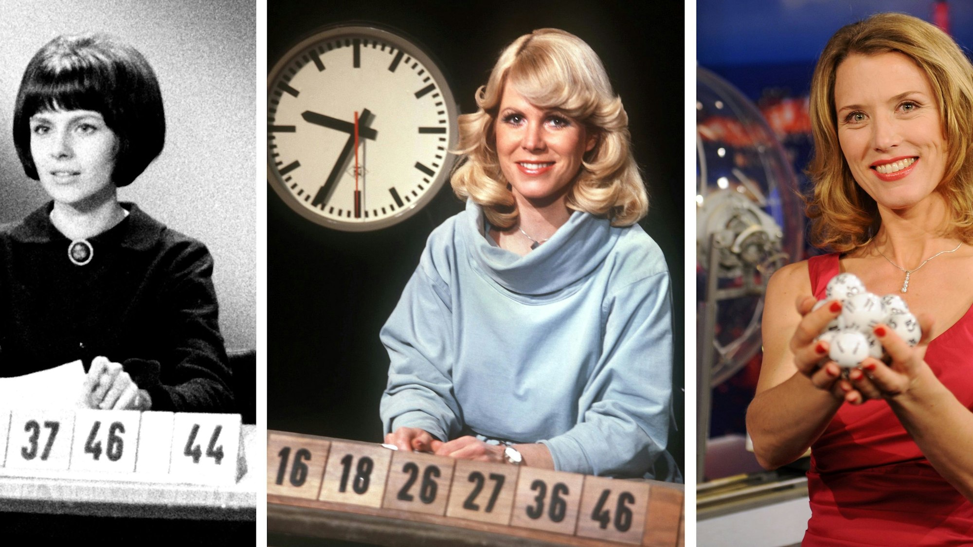 Die Kombo zeigt die ARD-Lottofee Karin Dinslage (l-r) und ihre späteren Kolleginnen Karin Tietze-Ludwig (Aufnahme vom Mai 1978) und Franziska Reichenbacher (Aufnahme vom Oktober 2011).