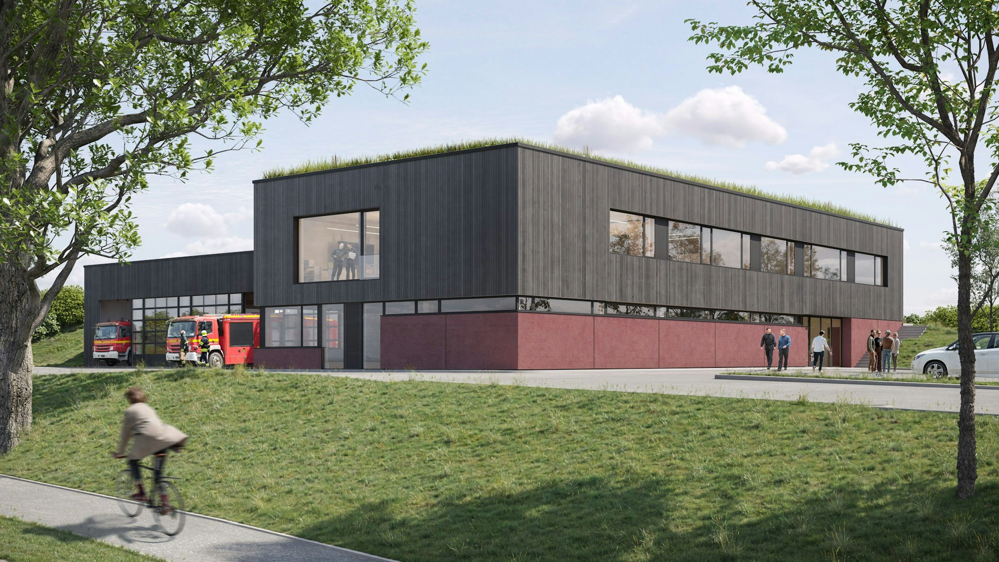 Die Visualisierung zeigt das neue Feuerwehrgerätehaus in Birk.