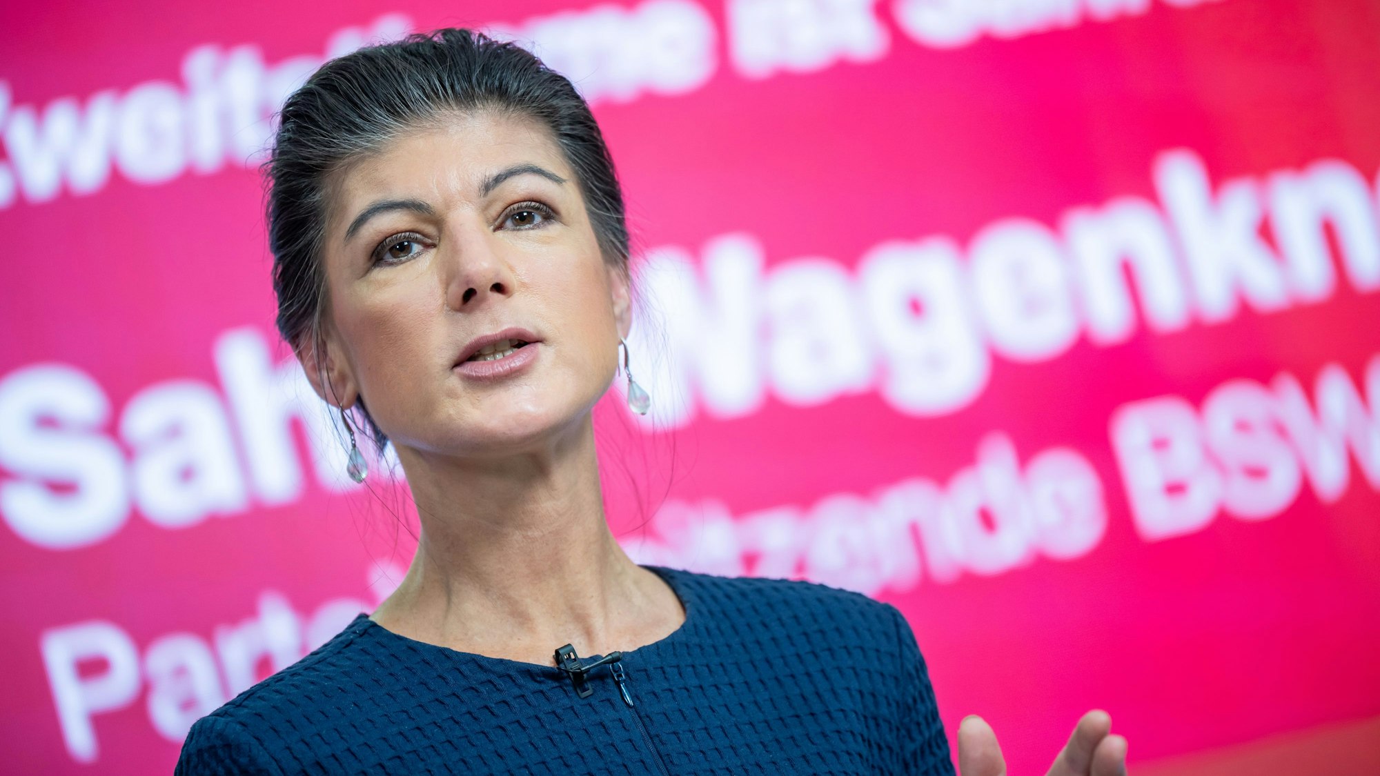 Sahra Wagenknecht, Bundesvorsitzende des Bündnis Sahra Wagenknecht (BSW), bei der Präsentation der Kampagne des BSW zur Bundestagswahl 2025. (Archivbild)