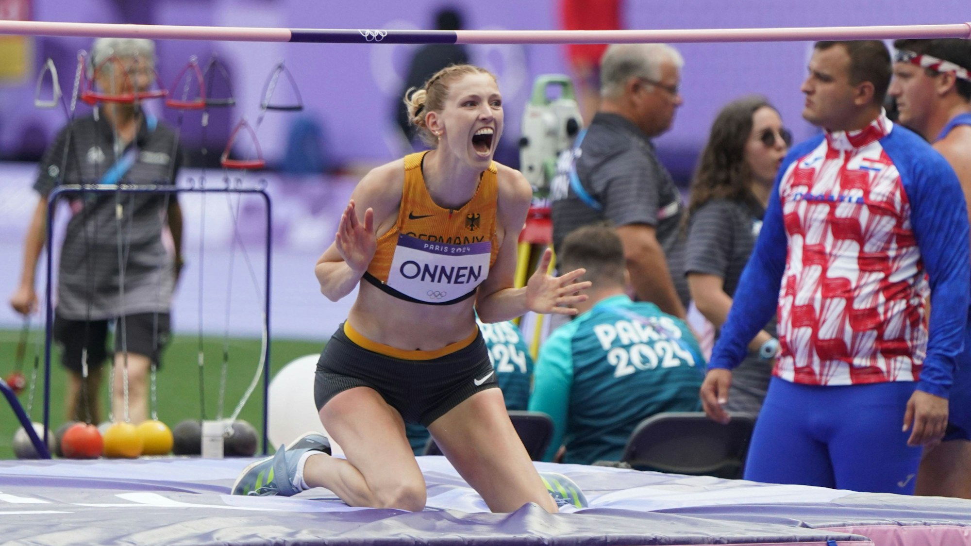 Olympic Games, Olympische Spiele, Olympia, OS Paris 2024, Olympische Spiele 2024, 26.07-10.08.2024 , Leichtathletik, Track and Field, Hochsprung Frauen Imke Onnen Deutschland *** Olympic Games Paris 2024, Olympic Games 2024, 26 07 10 08 2024 , Athletics, Track and Field, High Jump Women Imke Onnen Germany