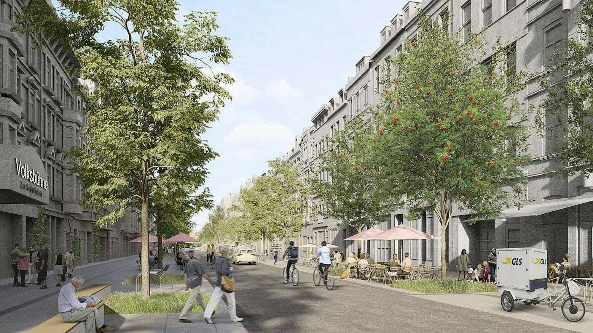 Eine Aachener Straße ohne Bahn an der Volksbühne? So sieht es laut dieser Visualisierung aus.