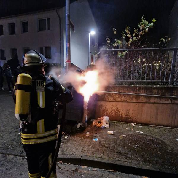 Zahlreiche Müllcontainer gerieten – wie hier in Königswinter – in der Silvesternacht in Brand.