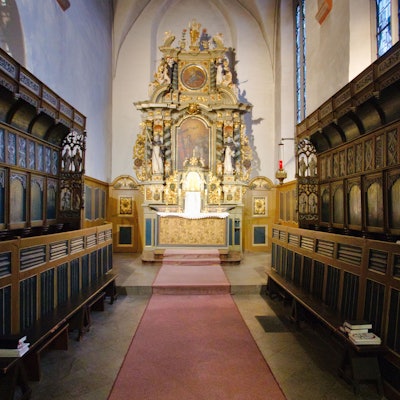 Chorgestühl der Marienheider Wallfahrtskirche.