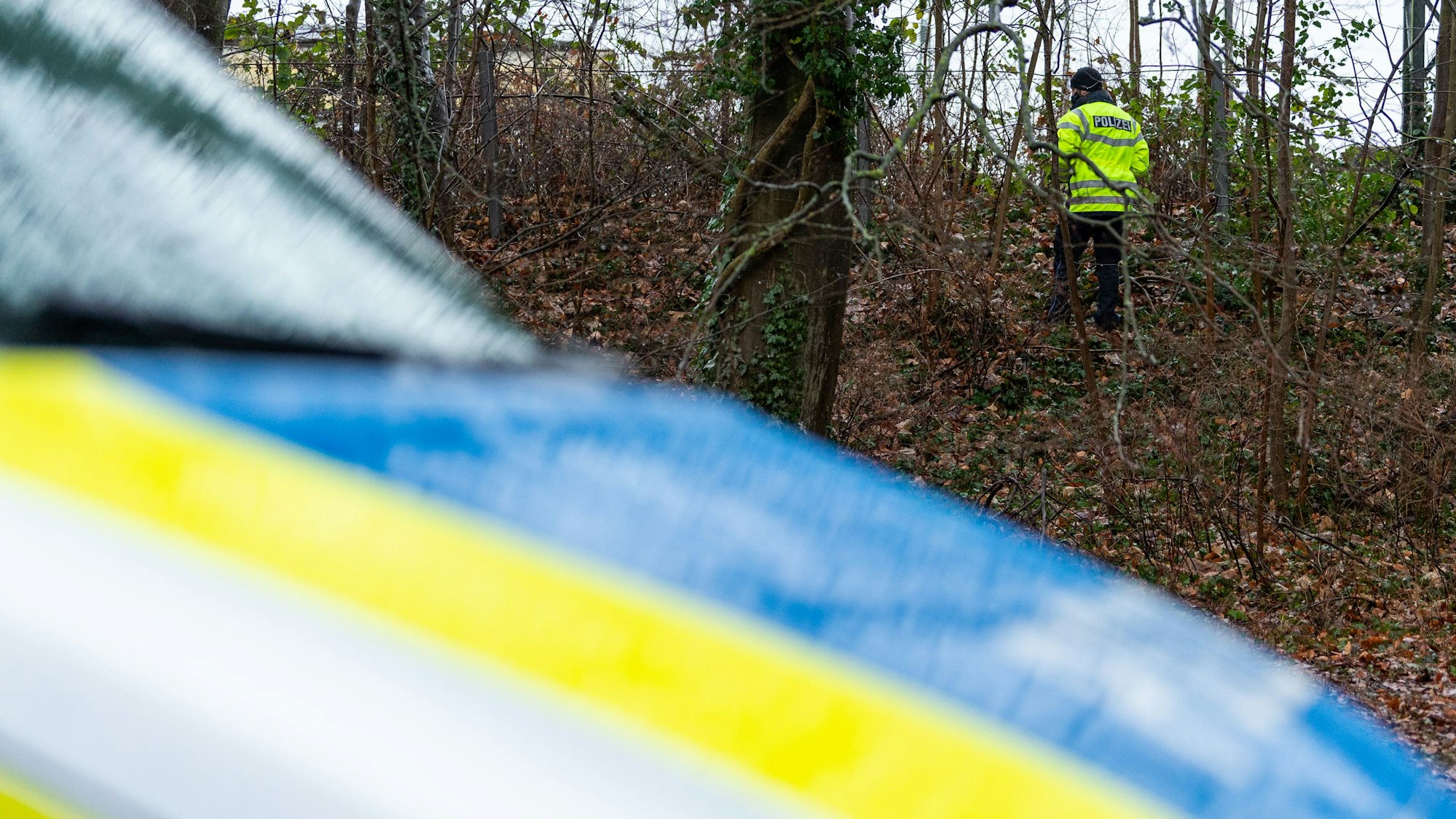 Ein Polizist bei einer Suchaktion im Wald (Symbolfoto).