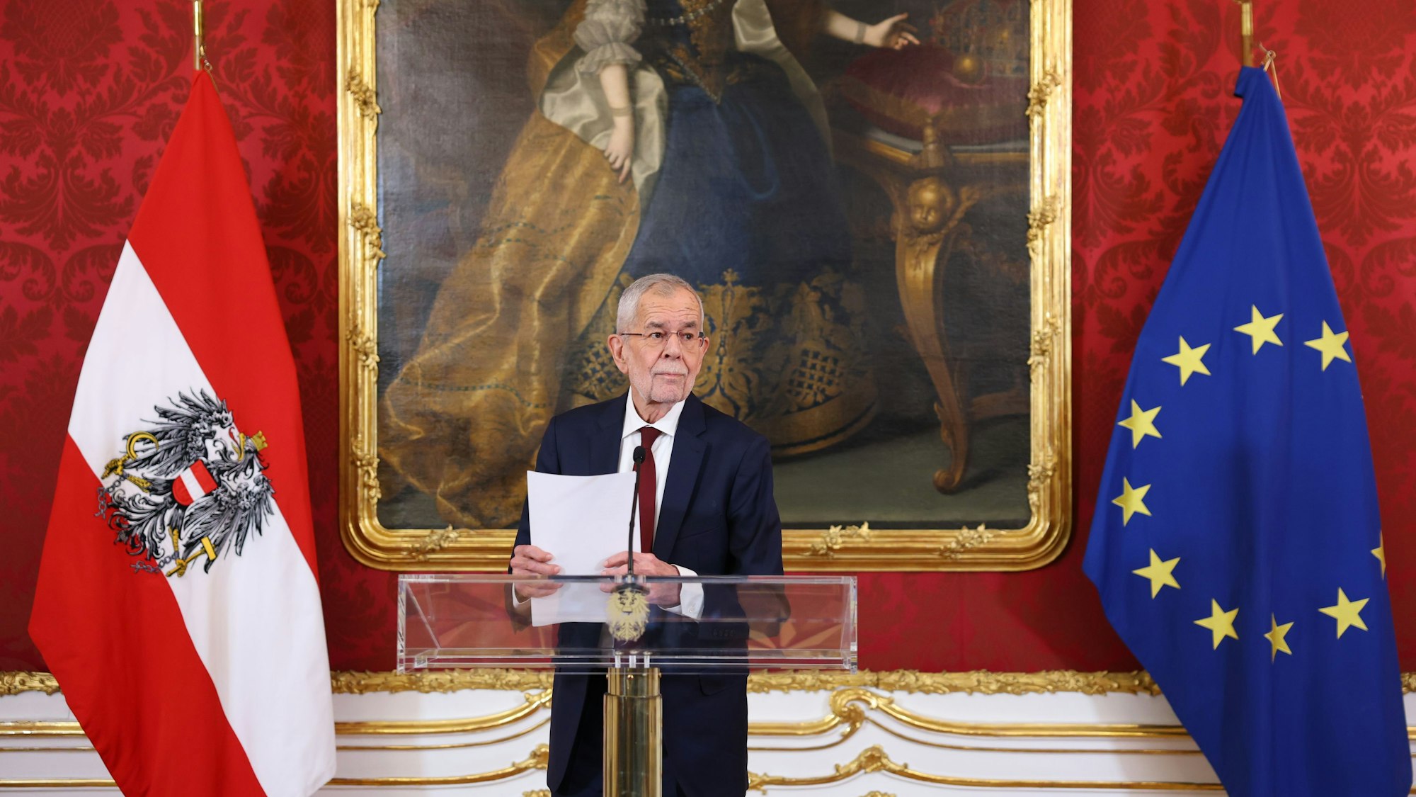 Der österreichische Bundespräsident Alexander Van der Bellen spricht zur aktuellen Situation der Regierungsbildung in der Präsidentschaftskanzlei.