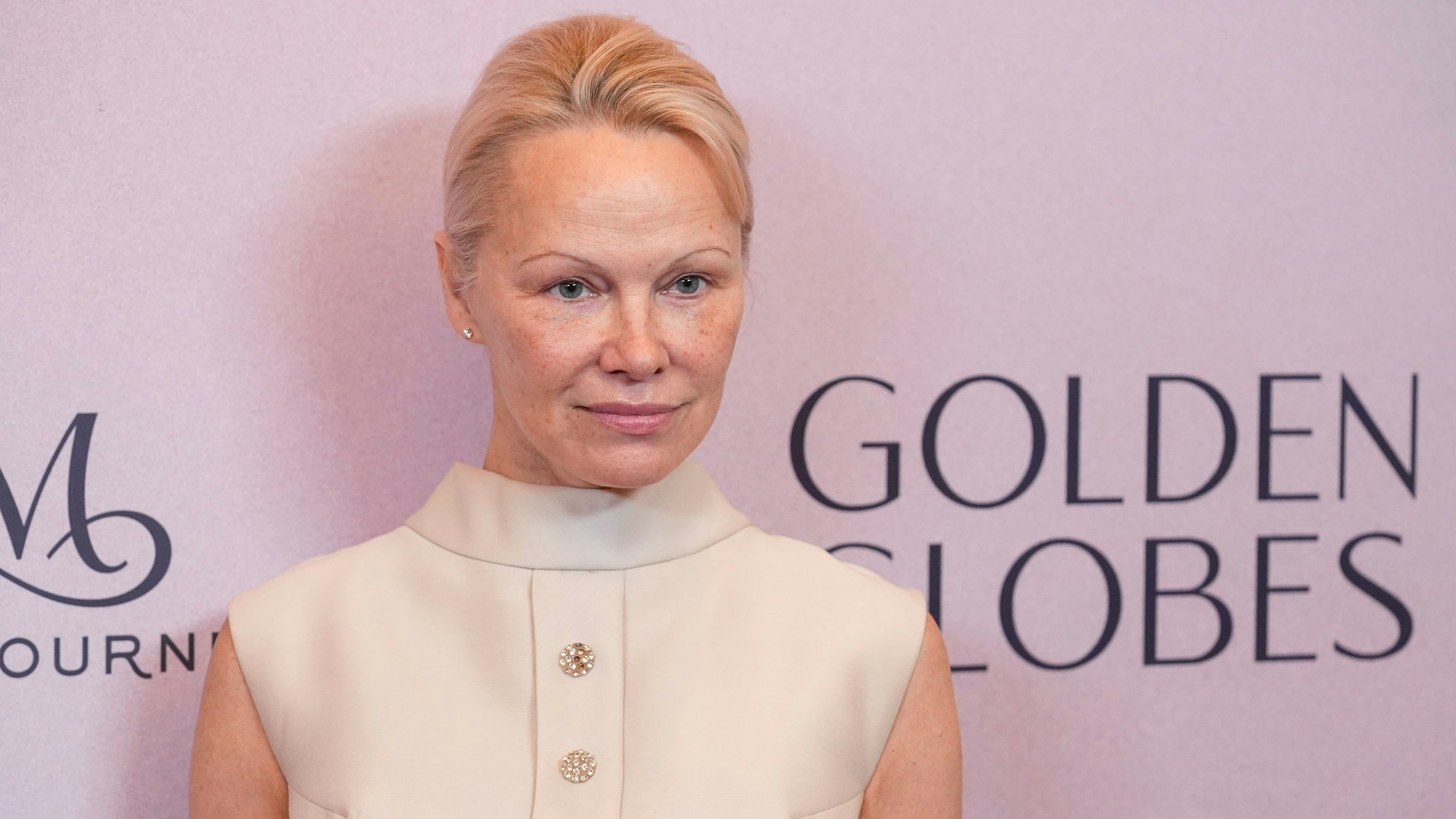 Pamela Anderson arrives at the Golden Globes first-time nominee celebration on Tuesday, Dec. 17, 2024, at The Maybourne Beverly Hills in Beverly Hills, Calif. (AP Photo/Chris Pizzello)