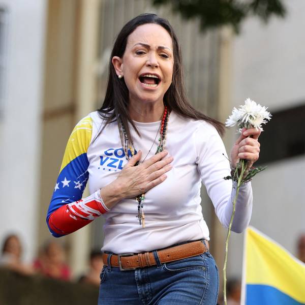 Das Bild zeigt Maria Corina Machado aus Venezuela. Foto: Pedro Mattey/AFP.
