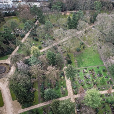 Friedhof Birkenberg in Opladen von oben