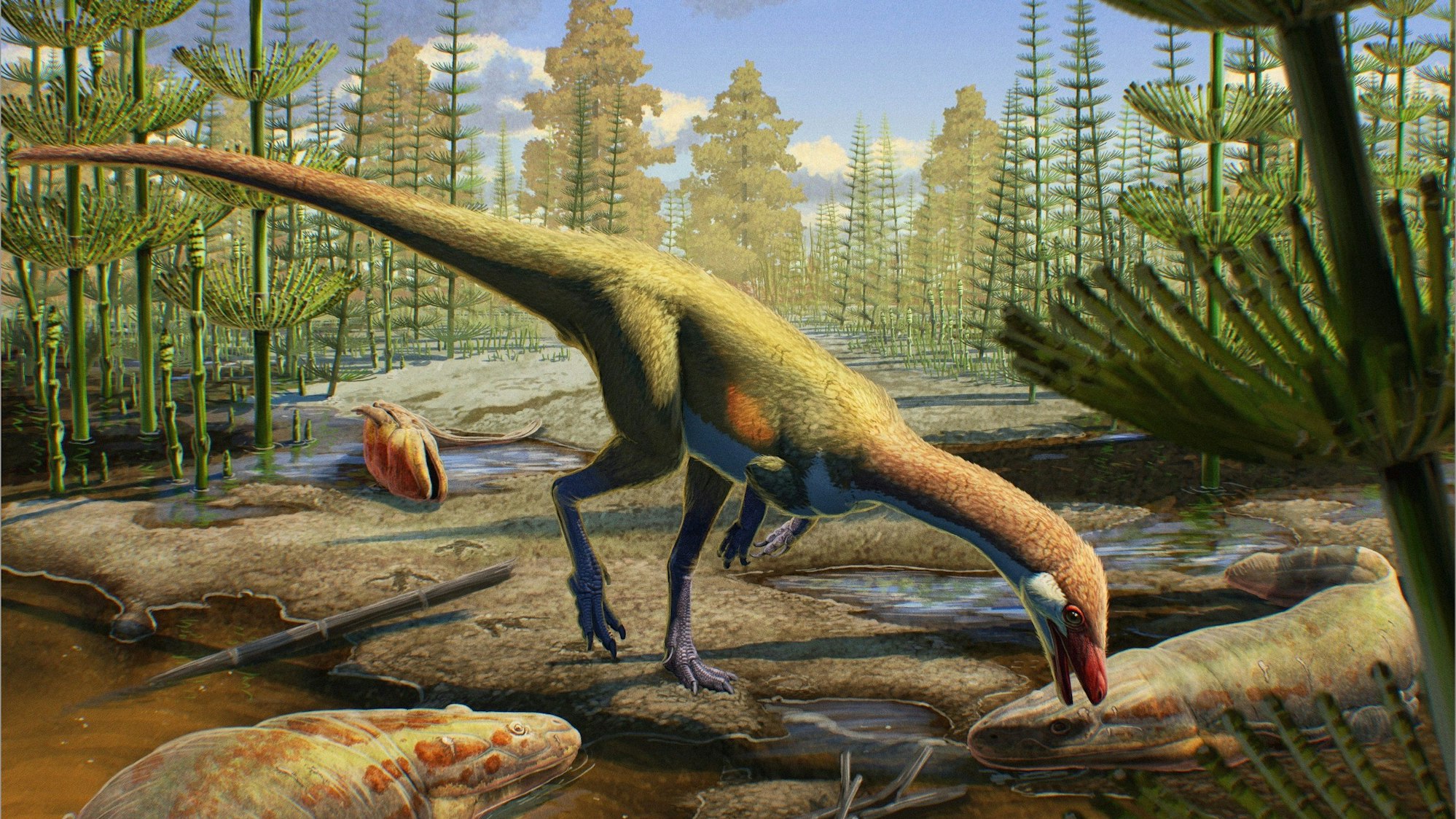 Diese undatierte künstlerische Darstellung zeigt, wie die Dinosaurier-Art Ahvaytum bahndooiveche vor etwa 230 Millionen Jahren ausgesehen haben könnte.