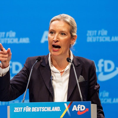AfD-Chefin Alice Weidel bei ihrer Rede beim Parteitag in Riesa.