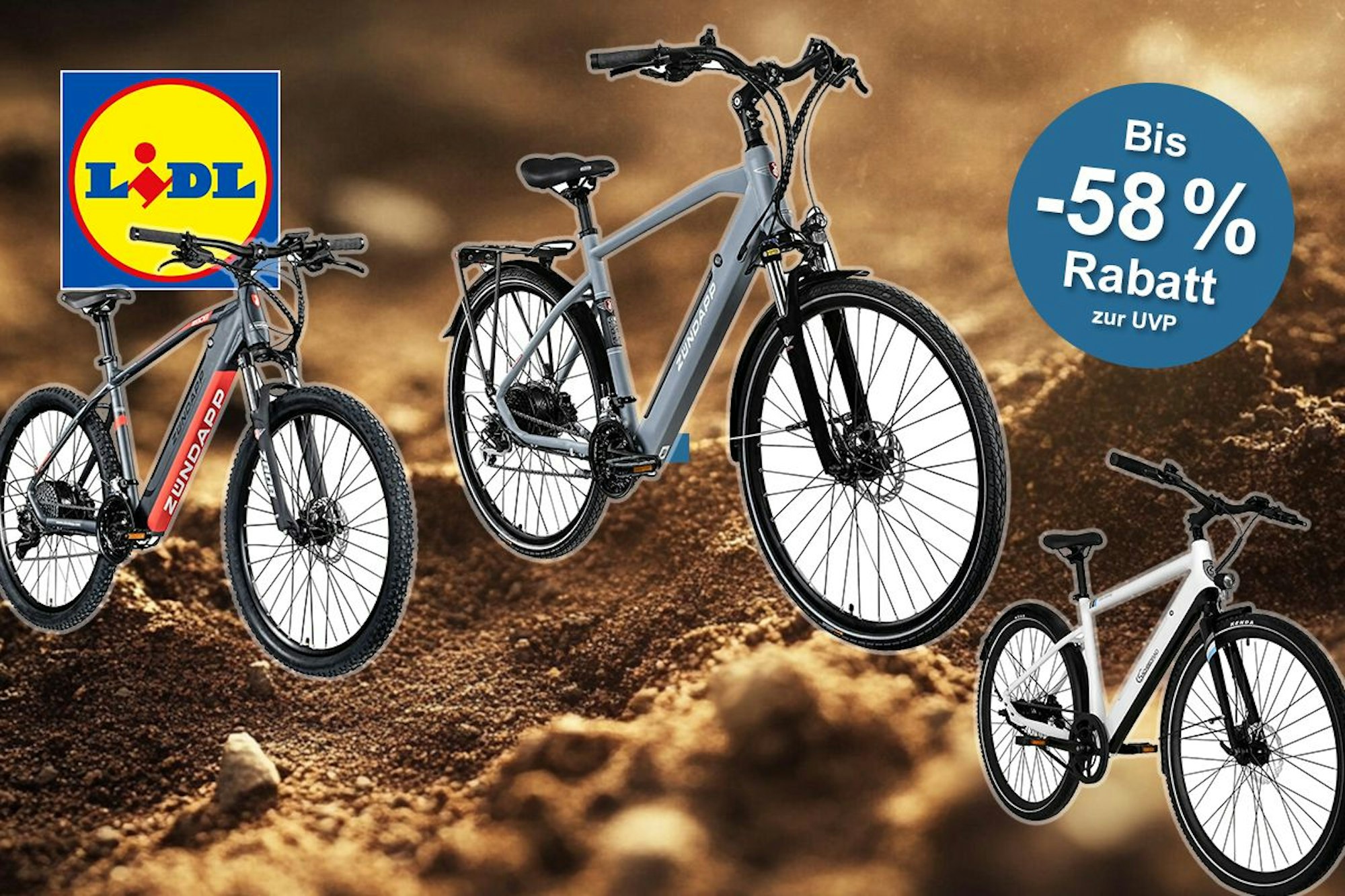 Darstellung von drei E-Bikes im Sale bei LIDL