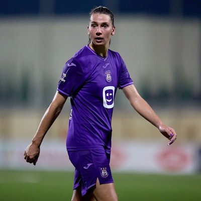 TA QALI, MALTA - SEPTEMBER 07: Amelie Delabre of Anderlecht is gesturing during the UEFA Womens Champions League First qualifying round, Semi-finals CP-Group 4 soccer match between Anderlecht and Birkirkara at the Centenary Stadium, Ta Qali, Malta on September 07, 2024. Anderlecht v Birkirkara - UEFA Womens Champions League MLT_UWCL_24/25