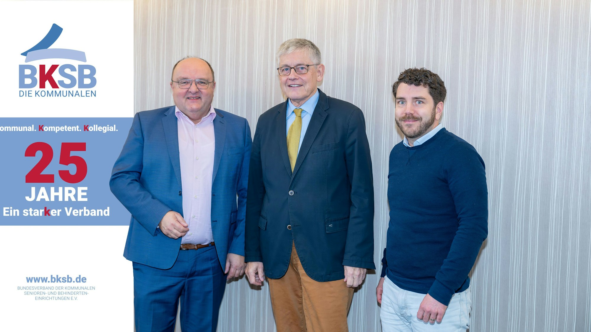 25 Jahre kommunale Seniorenarbeit auf Bundesebene: Der heutige BSKB-Vorsitzende Prof. Dr. Alexander Schraml, sein Amtsvorgänger und langjährige SBK-Leiter Otto B. Ludorff sowie Martin Schlücking, Vorsitzender des NRW-Landesverbands VKSB.