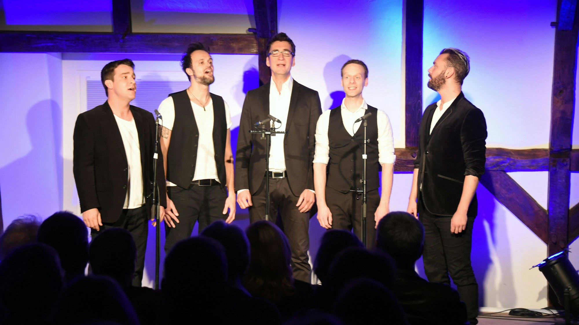 Die Sänger von Vocaldente singen auf einer Bühnel.