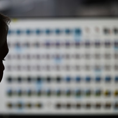 Eine Ermittlerin sitzt vor einem Monitor mit Kinderpornografie-Fotodateien.