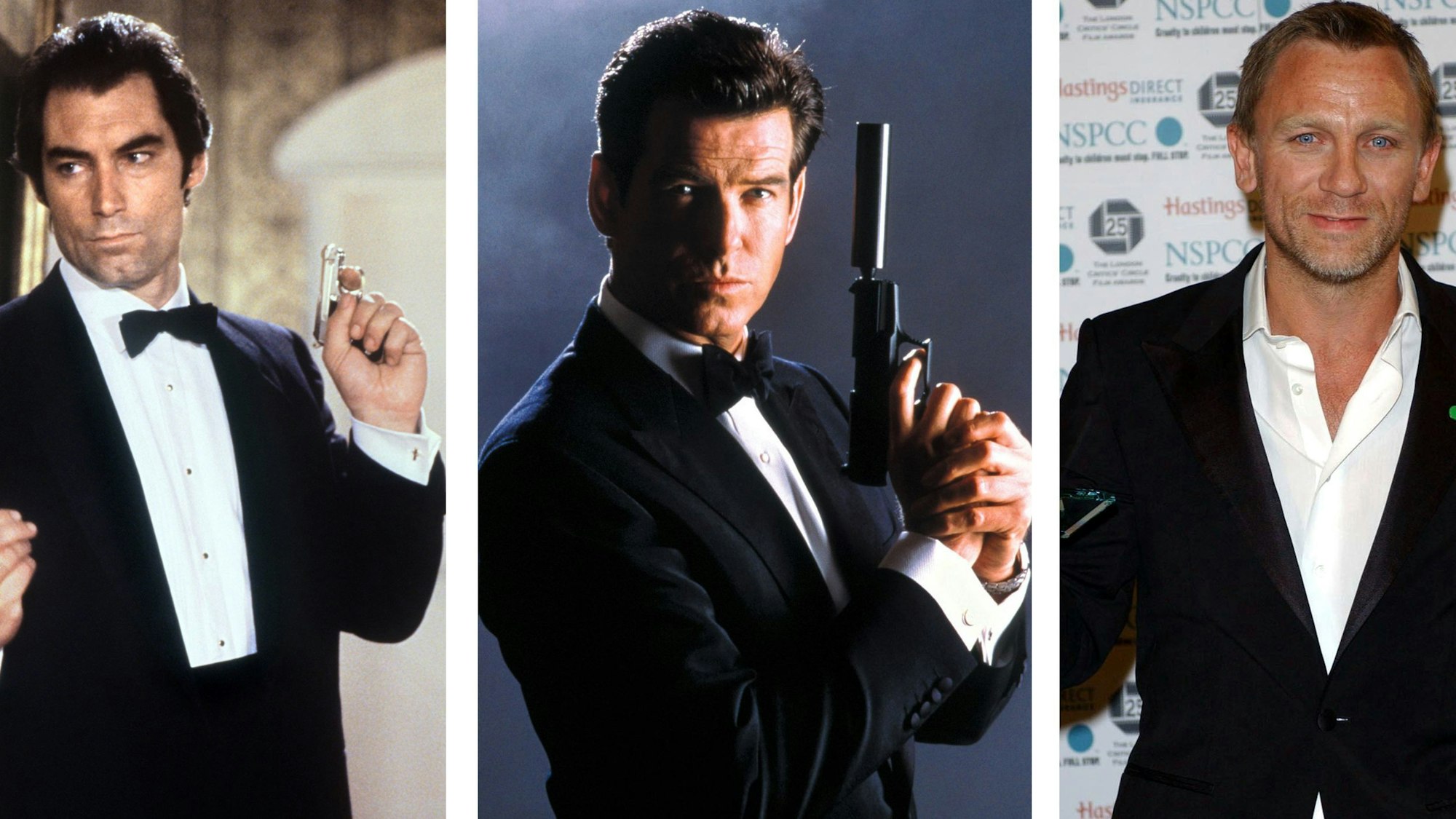 Die James-Bond-Darsteller (unten l-r) Timothy Dalton, Pierce Brosnan und Daniel Craig.