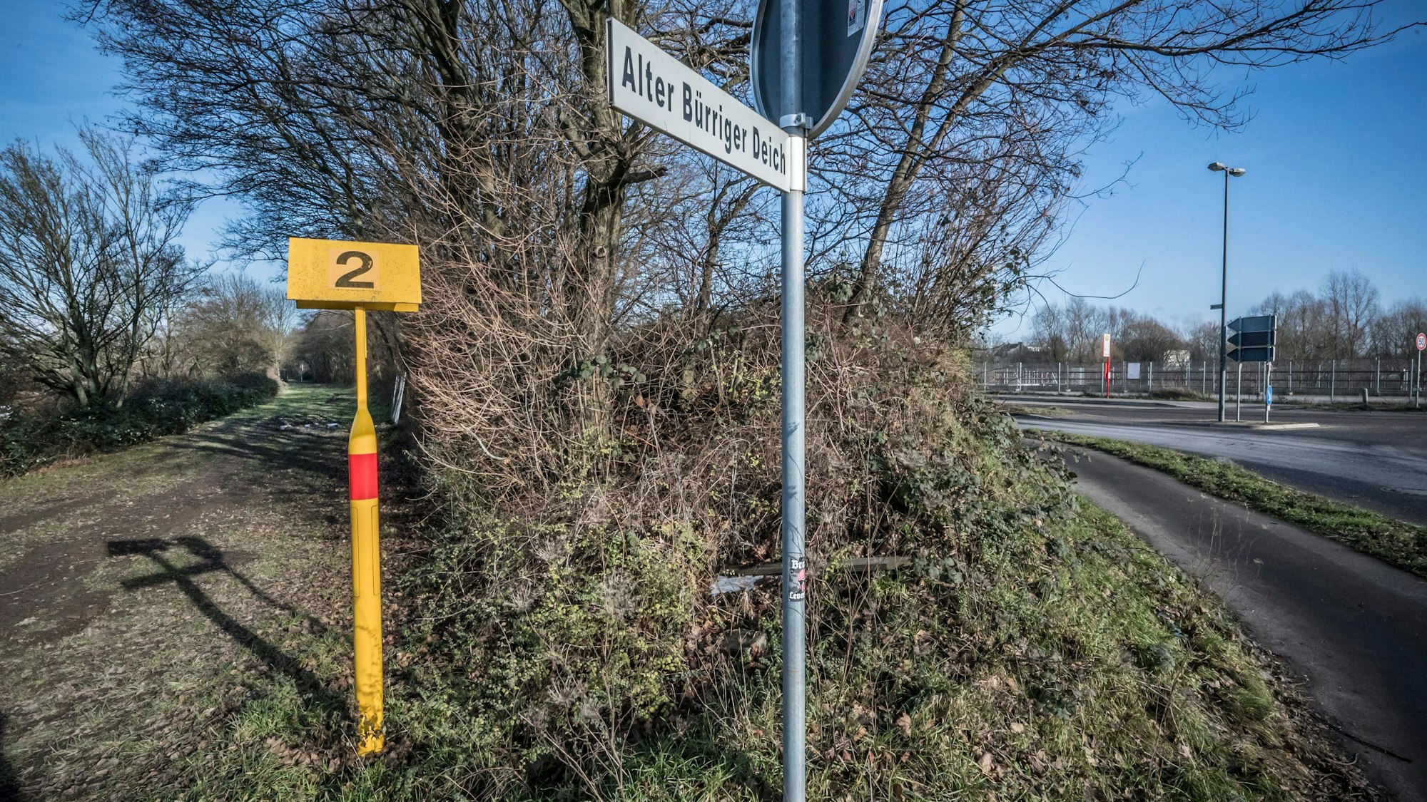 Der komplett mit Bäumen und Sträuchern bewachsene  Dhünndeich