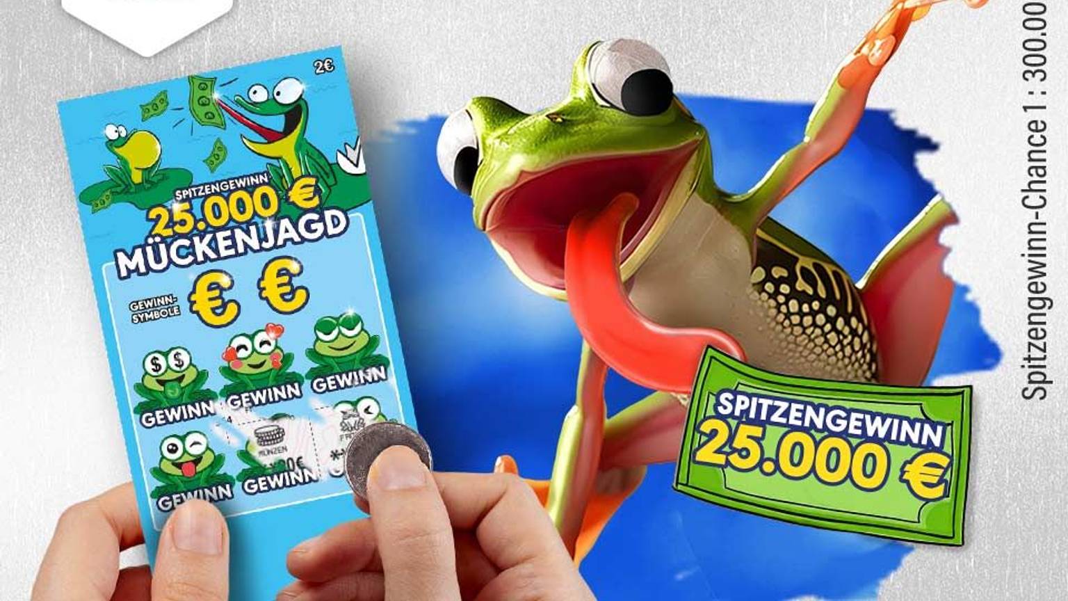 Das neue Rubbellos „Mückenjagd“ von WestLotto bietet einen Spitzengewinn in Höhe von 25.000 Euro. Erhältlich in den WestLotto-Annahmestellen, in der WestLotto-App und online unter www.westlotto.de.