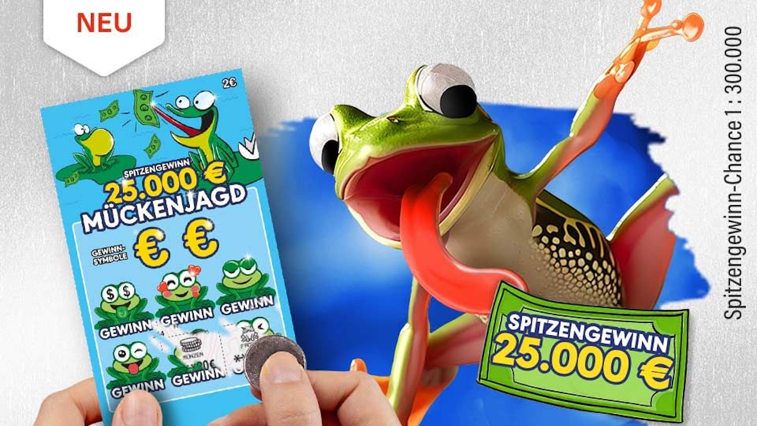Das neue Rubbellos „Mückenjagd“ von WestLotto bietet einen Spitzengewinn in Höhe von 25.000 Euro. Erhältlich in den WestLotto-Annahmestellen, in der WestLotto-App und online unter www.westlotto.de.